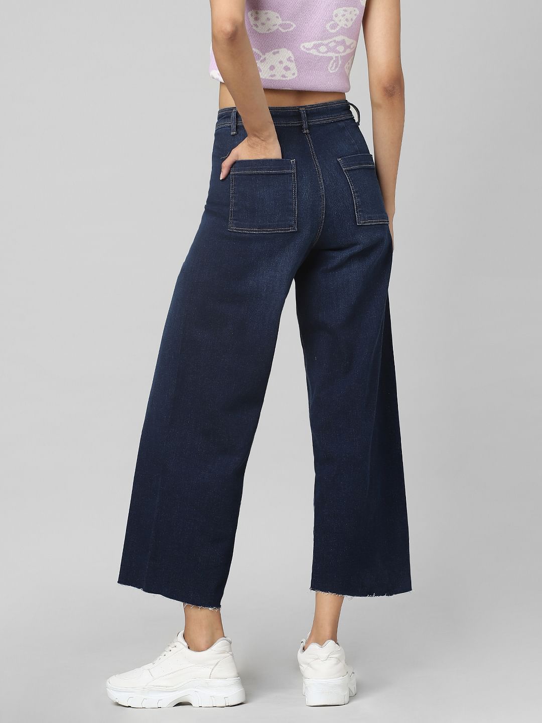 Dark Blue High Rise Wide Leg Jeans