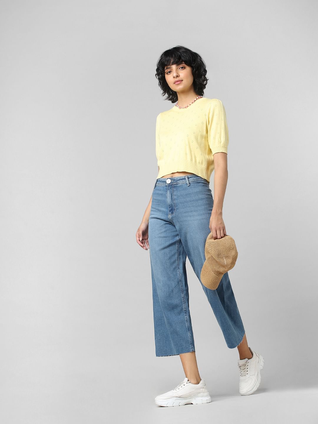 Blue High Rise Wide Leg Jeans