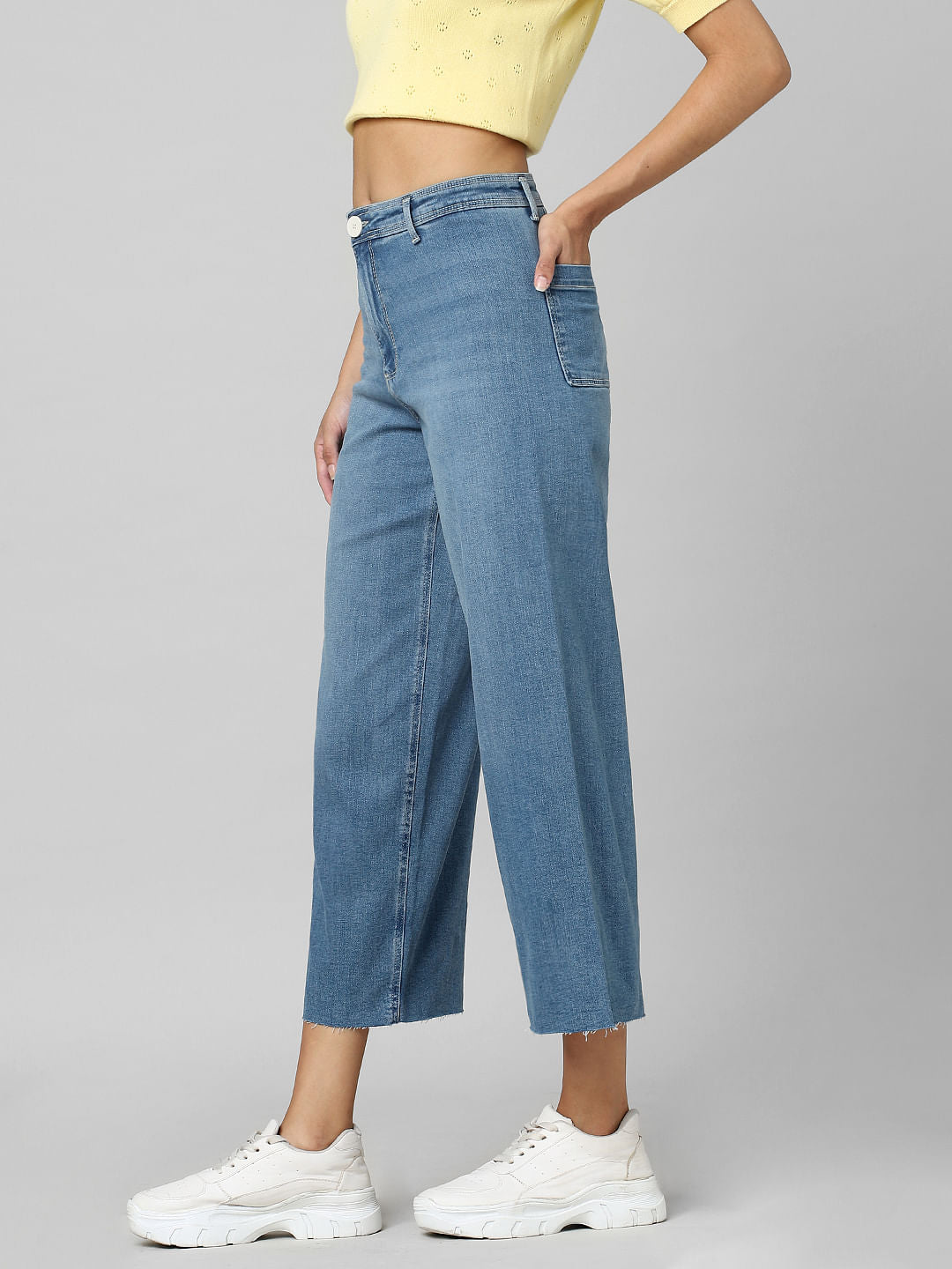 Blue High Rise Wide Leg Jeans