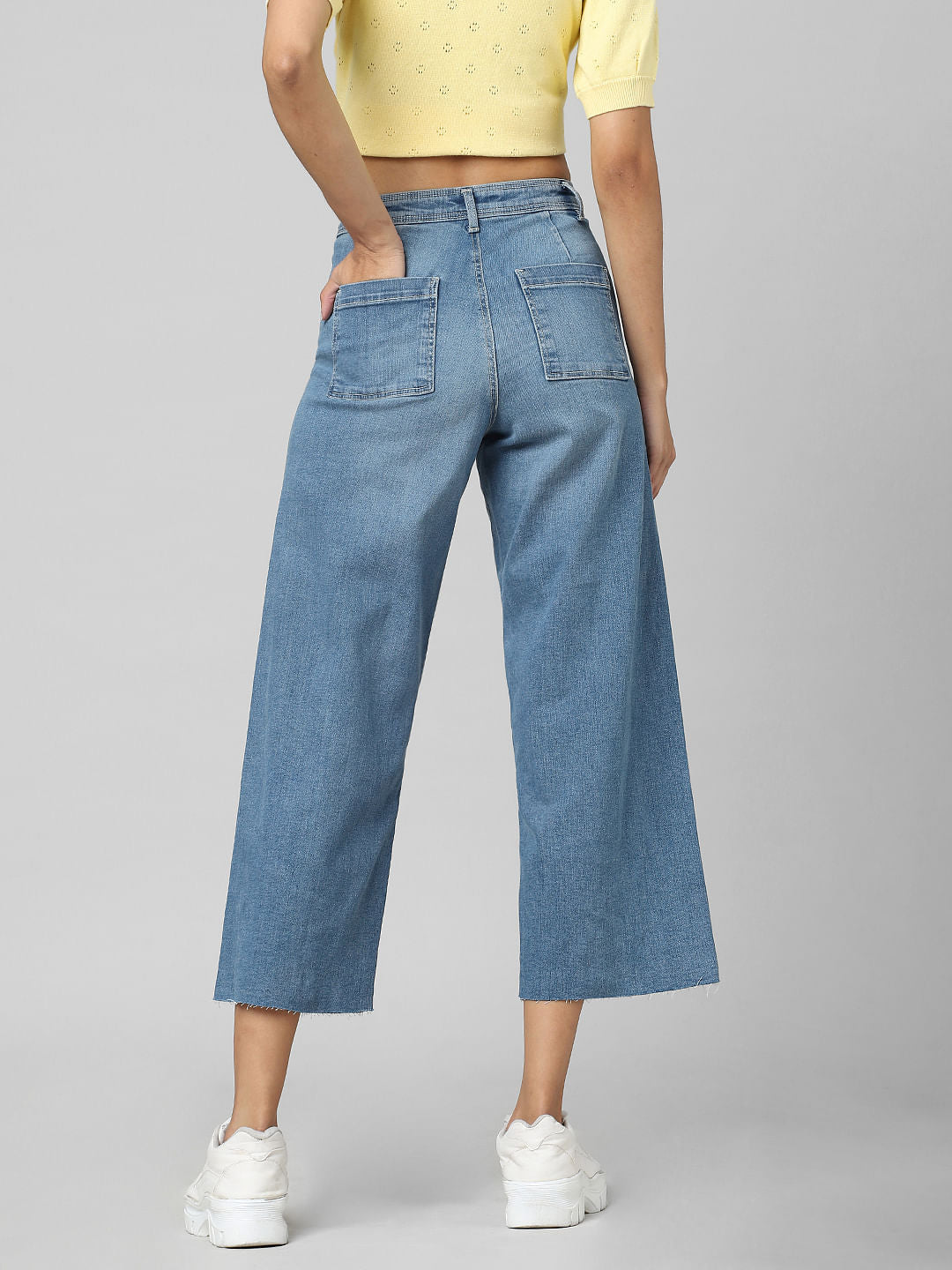 Blue High Rise Wide Leg Jeans