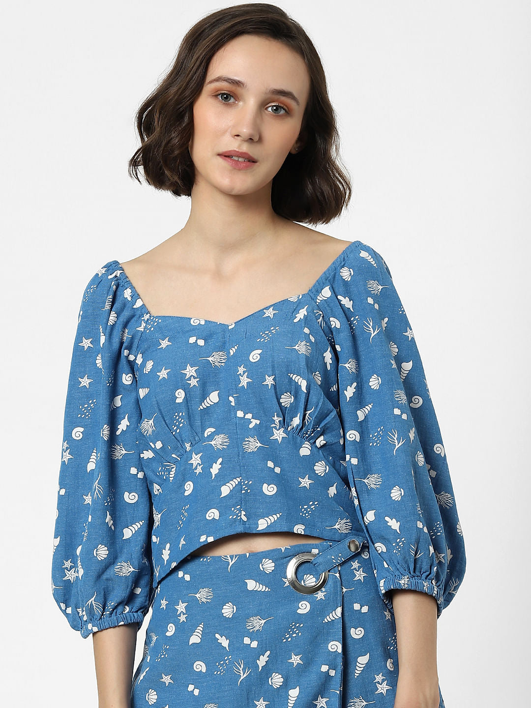 Blue Printed Co-Ord Crop Top