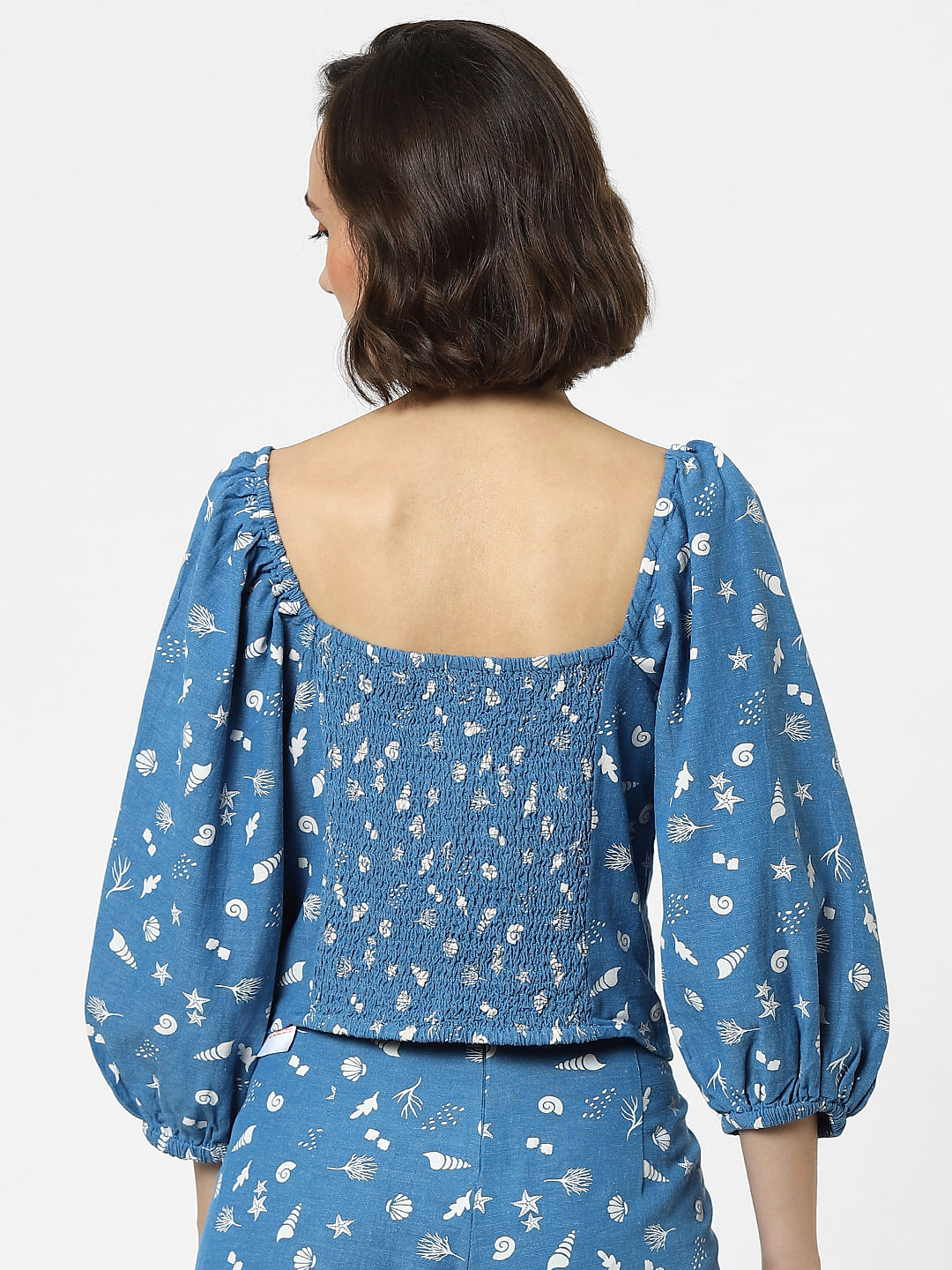 Blue Printed Co-Ord Crop Top