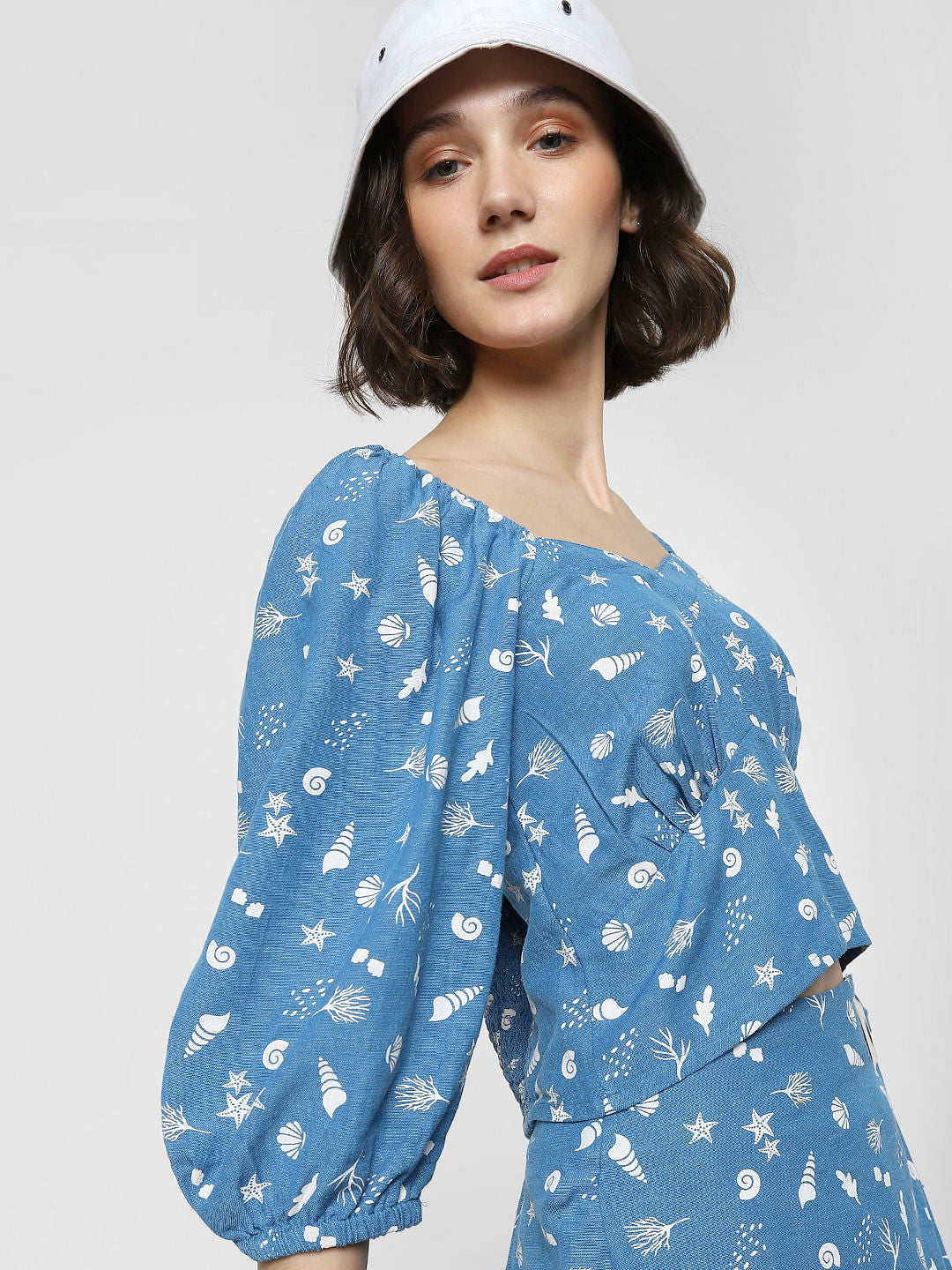 Blue Printed Co-Ord Crop Top