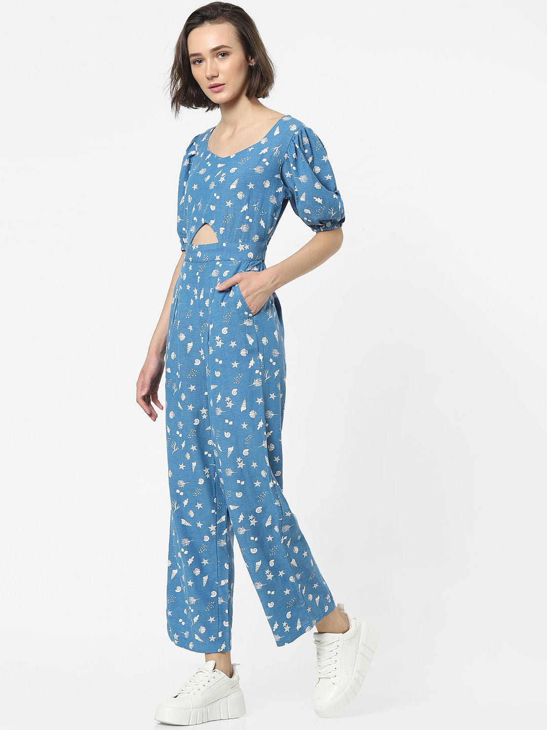 Blue Printed Cut Out Jumpsuit
