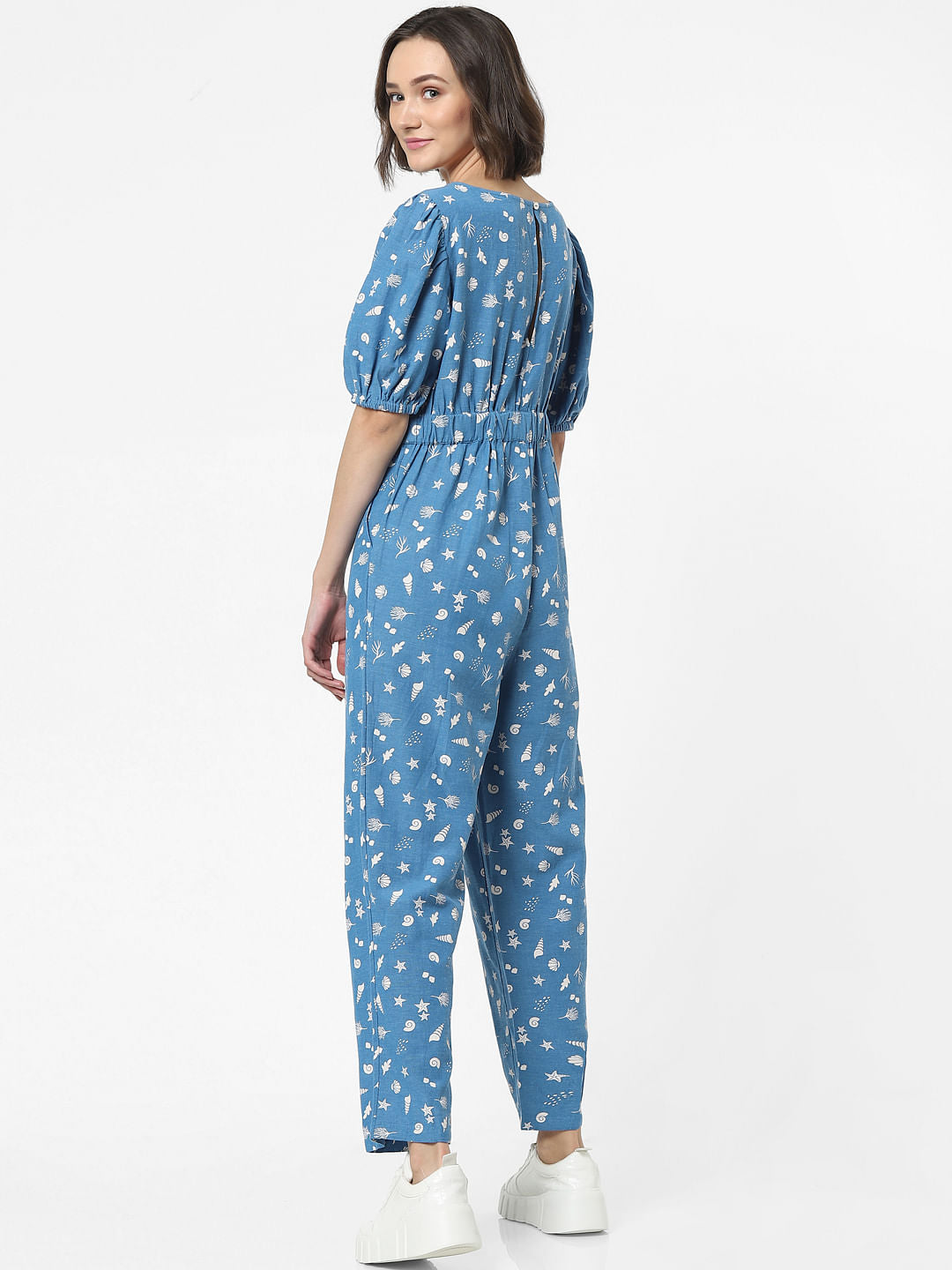 Blue Printed Cut Out Jumpsuit