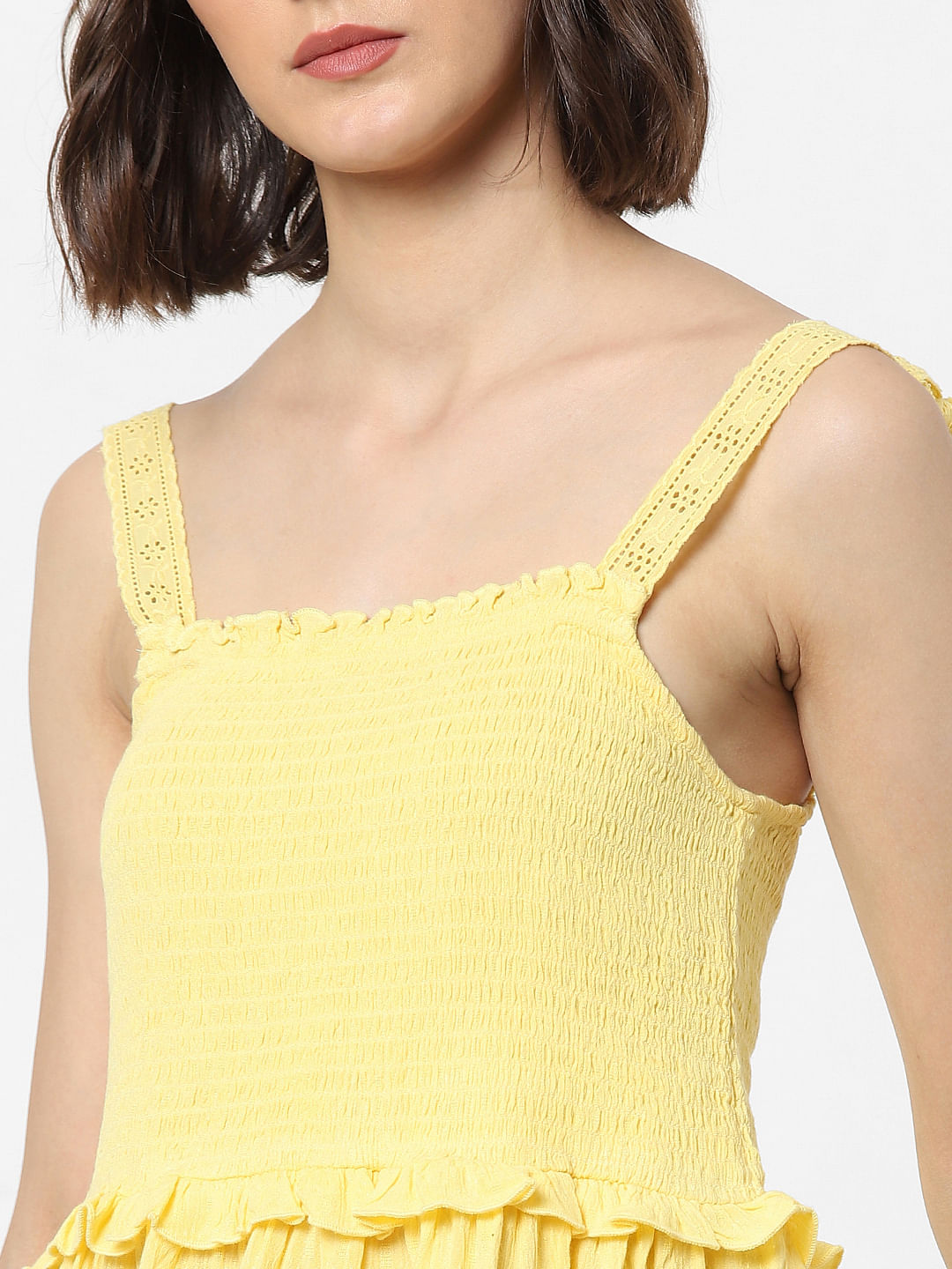 Yellow Smocked Peplum Top
