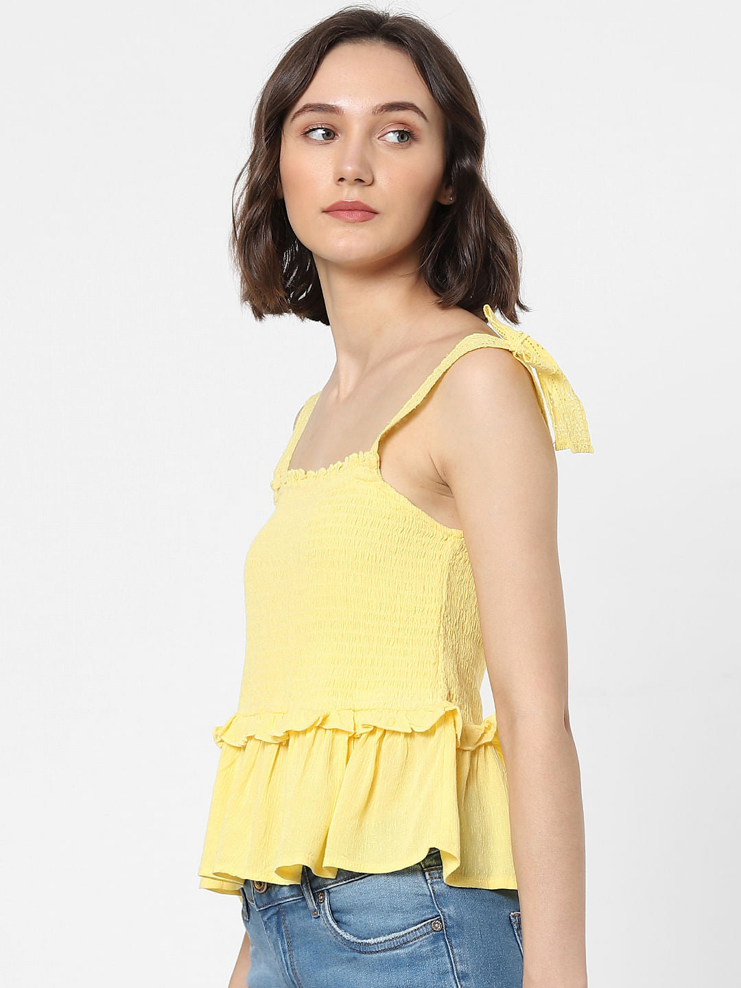 Yellow Smocked Peplum Top