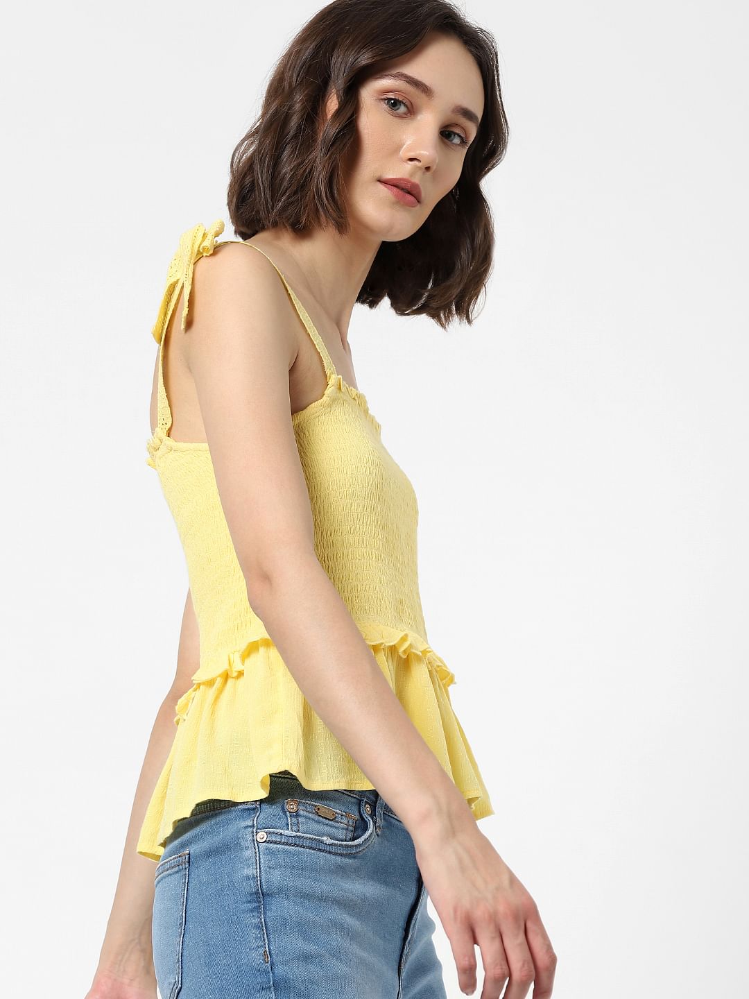 Yellow Smocked Peplum Top