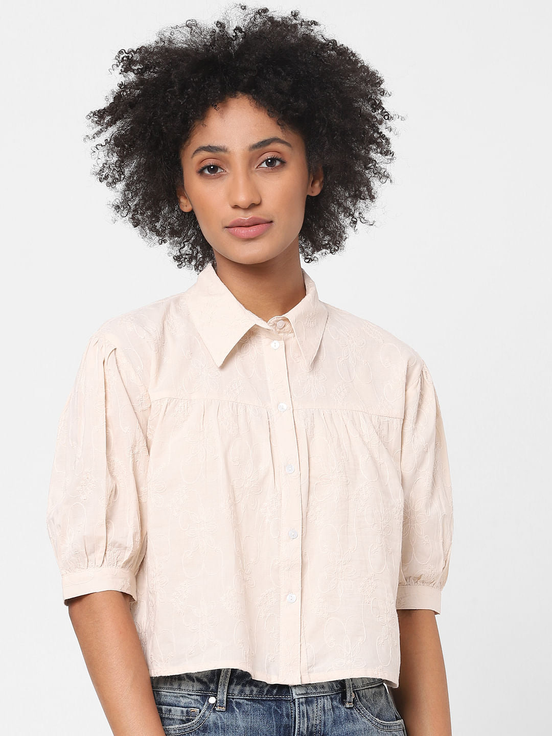 Beige Collared Top