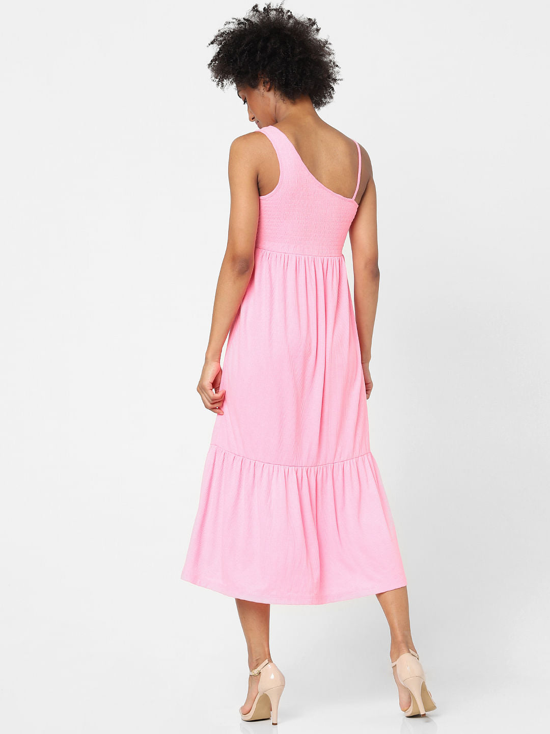 Pink One-Shoulder Midi Dress