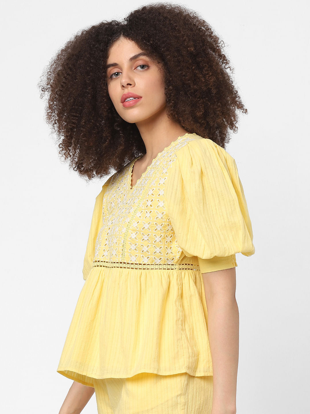 Yellow Lace Embroidered Top