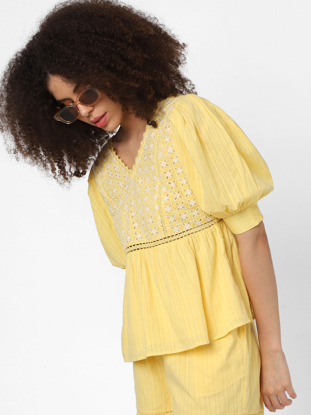 Yellow Lace Embroidered Top