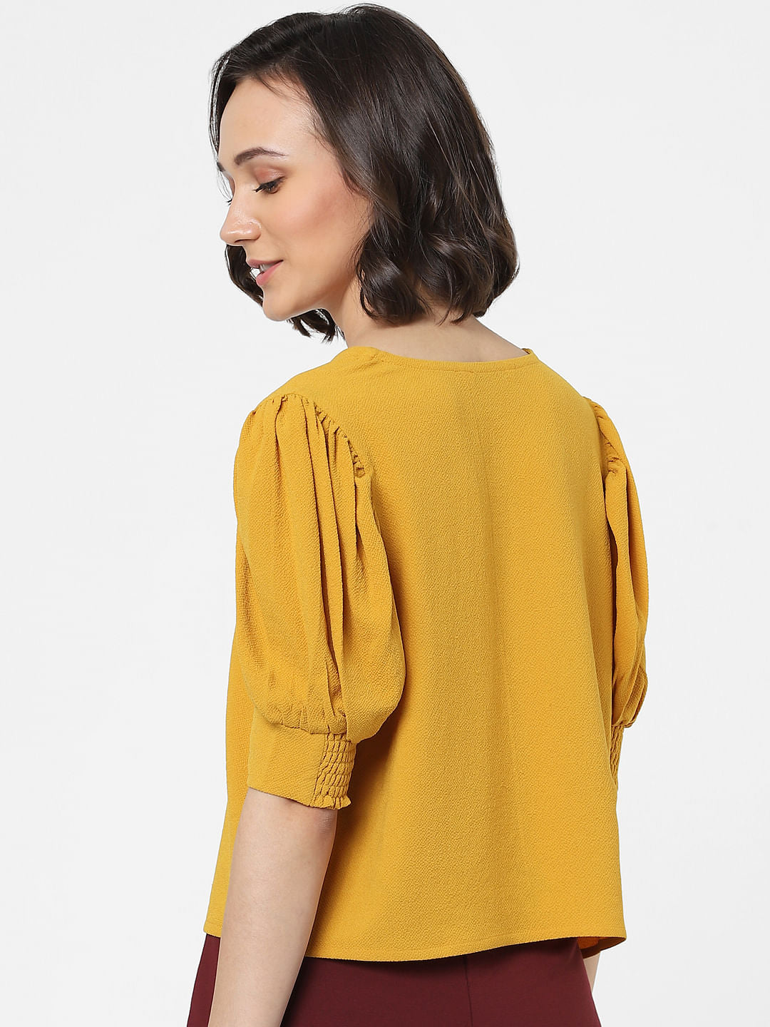 Mustard Yellow Puff Sleeves Top