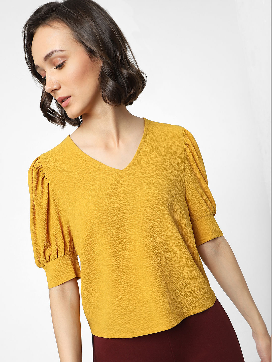 Mustard Yellow Puff Sleeves Top