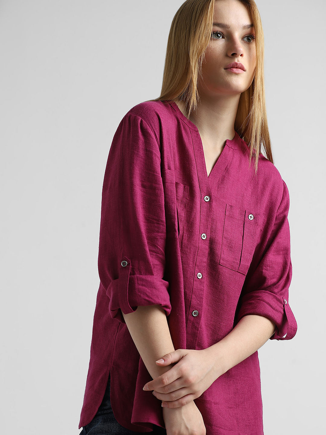 Berry Pink Linen Long Shirt