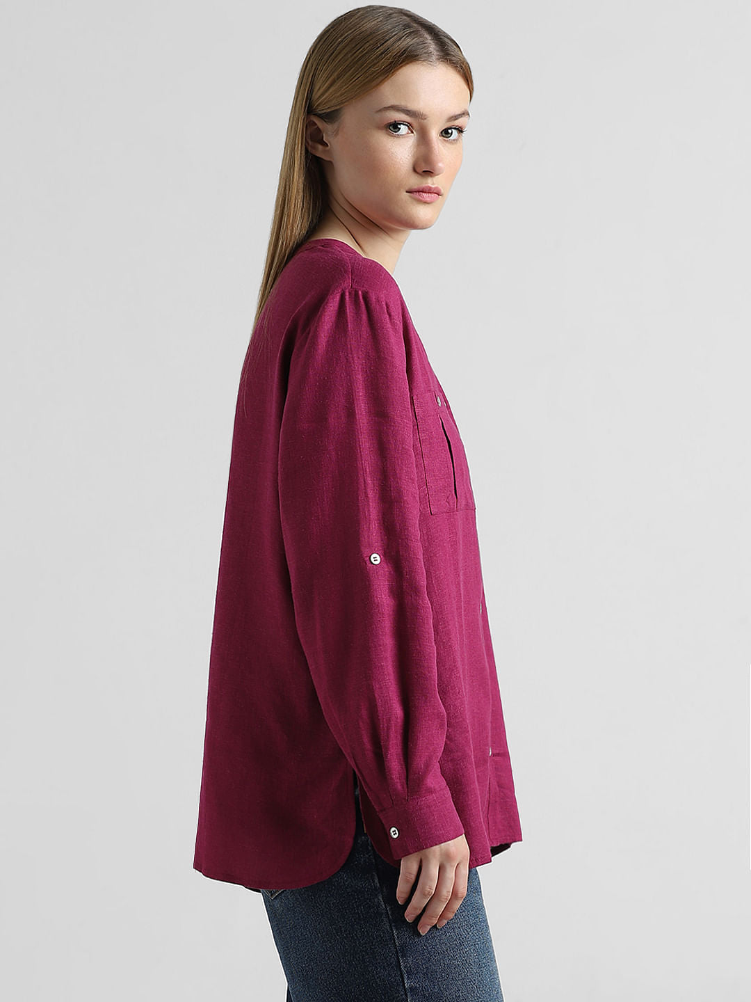Berry Pink Linen Long Shirt