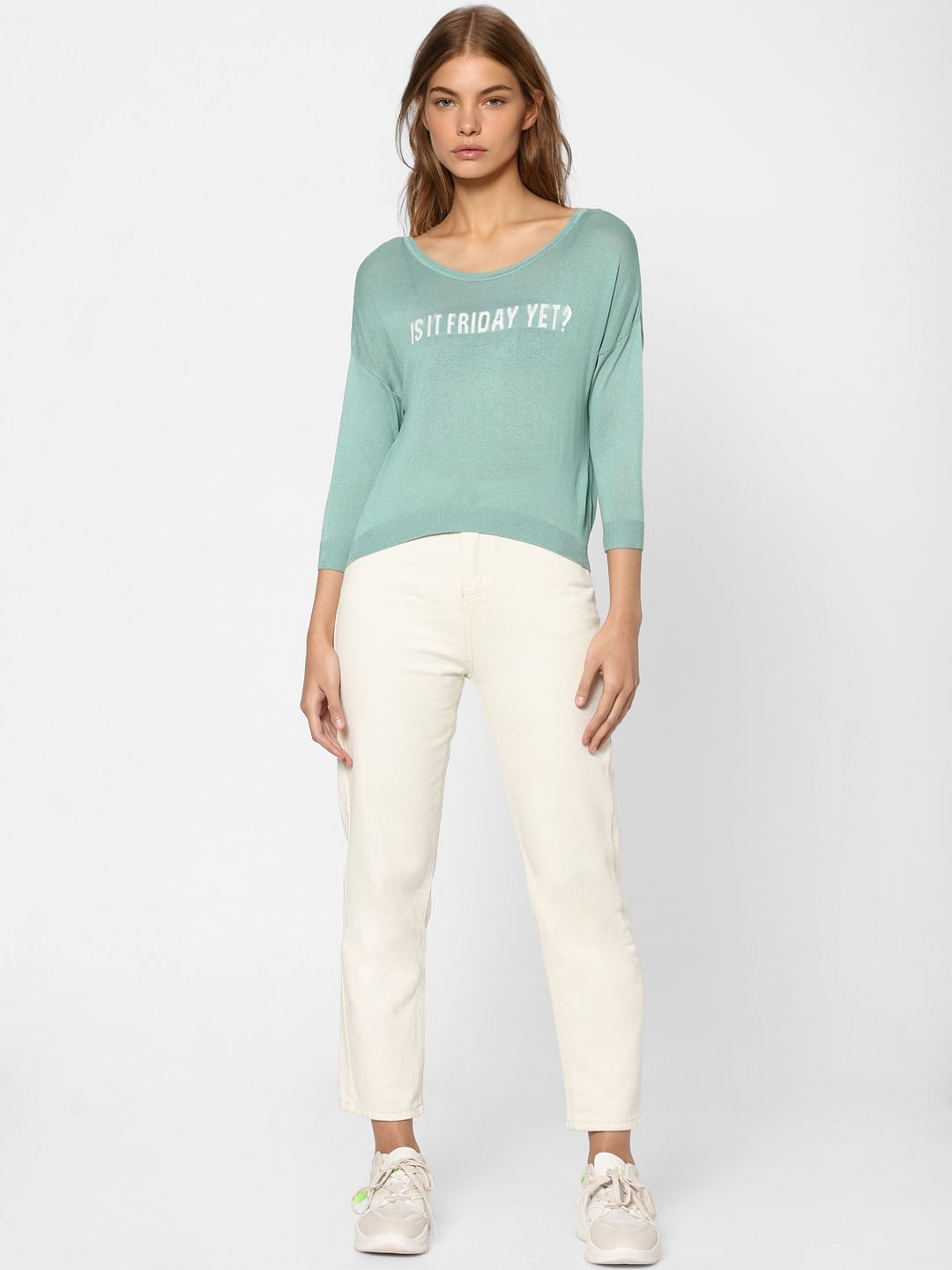 Green Text Print Pullover