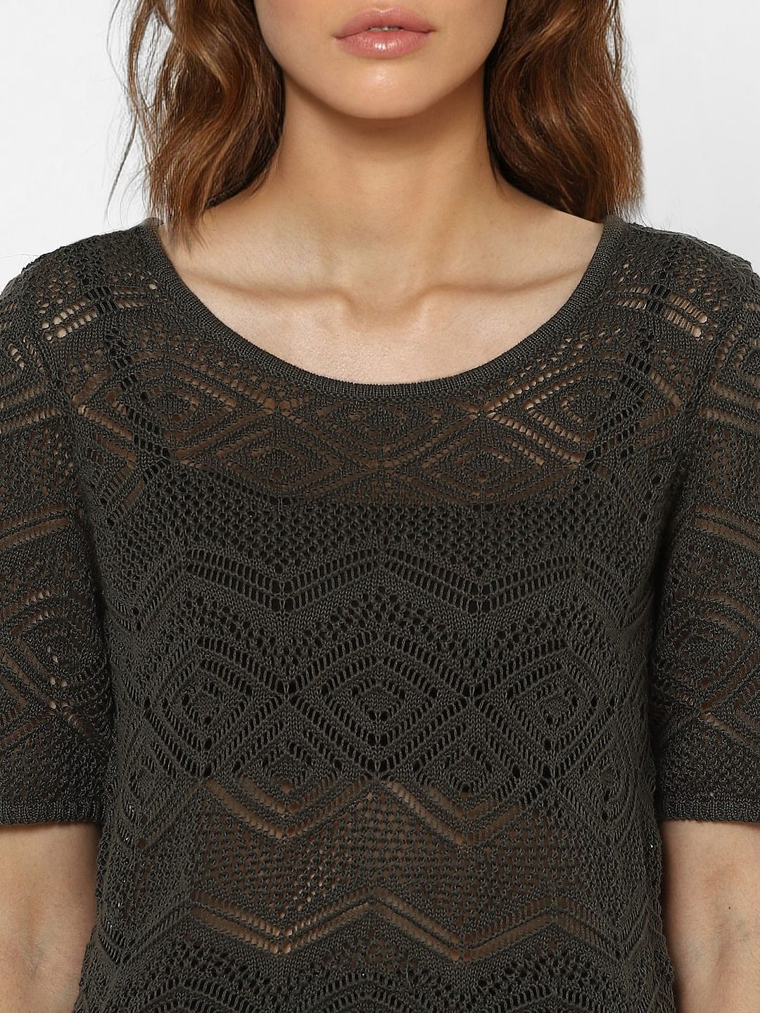 Black Crochet Knit Top