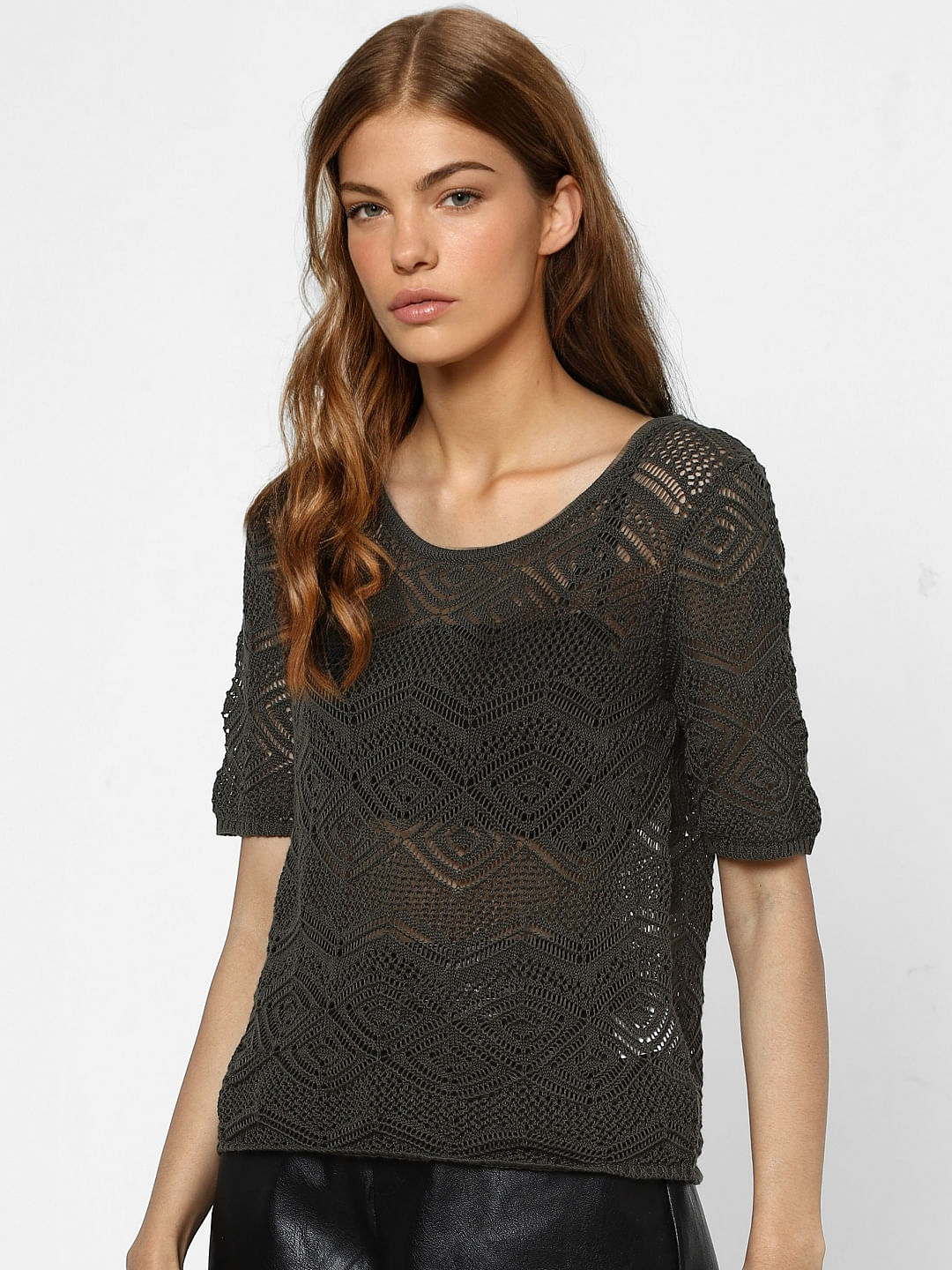 Black Crochet Knit Top