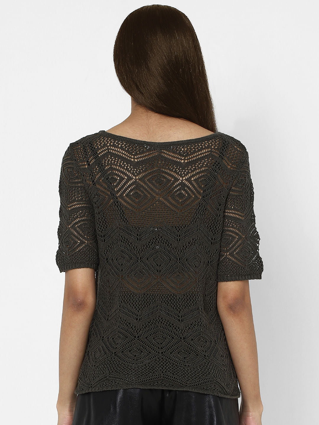 Black Crochet Knit Top