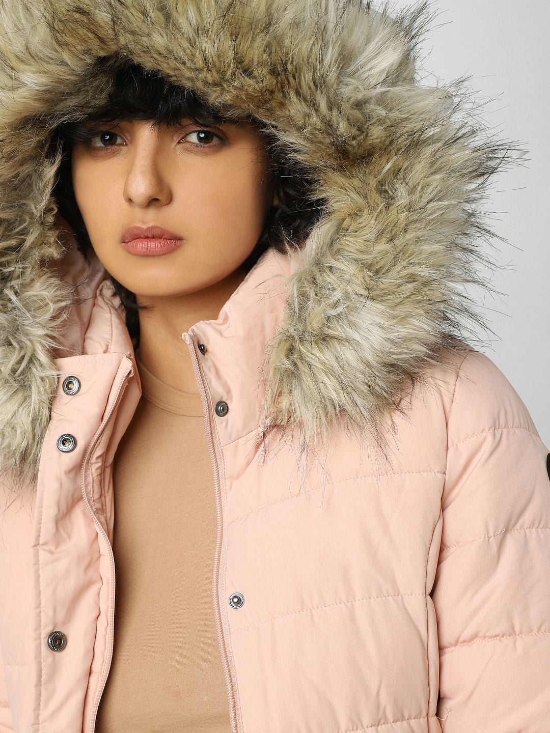 Pink Fur Hood Puffer Jacket