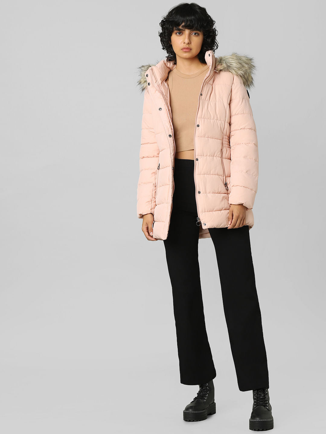 Pink Fur Hood Puffer Jacket