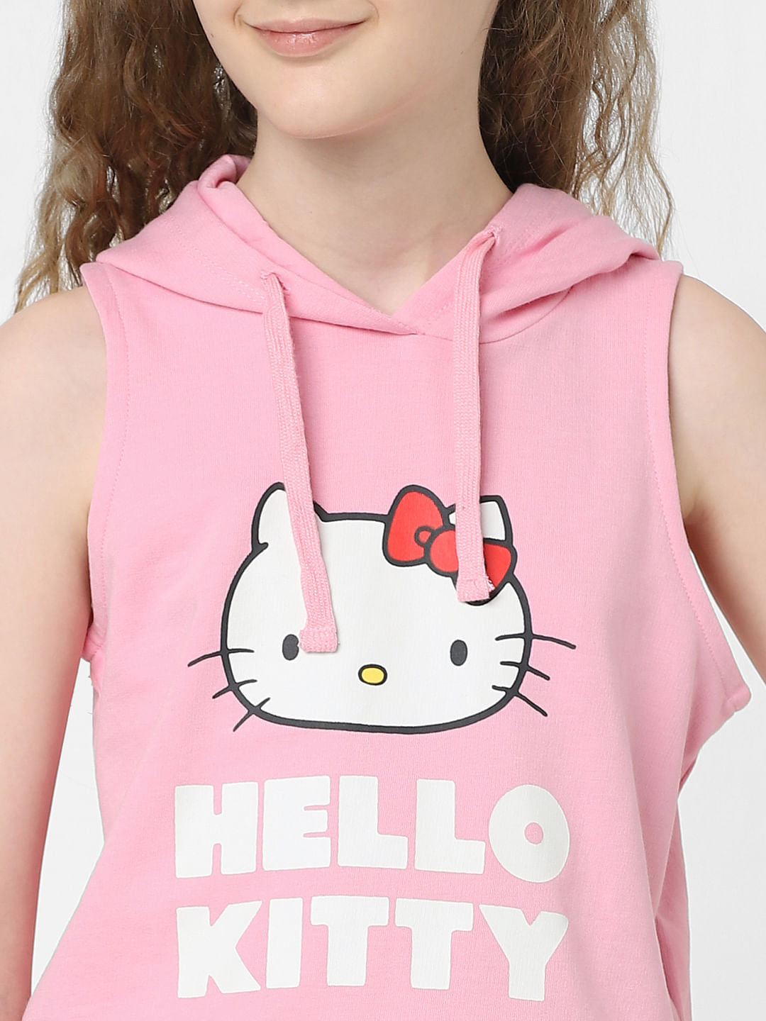 Girls X Hello Kitty Pink Sleeveless Hoodie