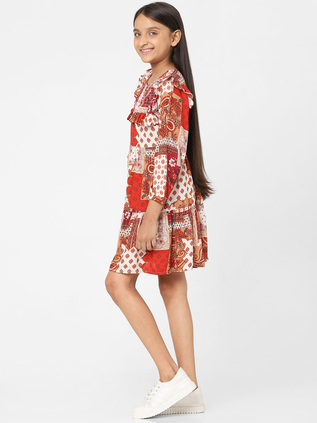 Girls Red Printed Dress