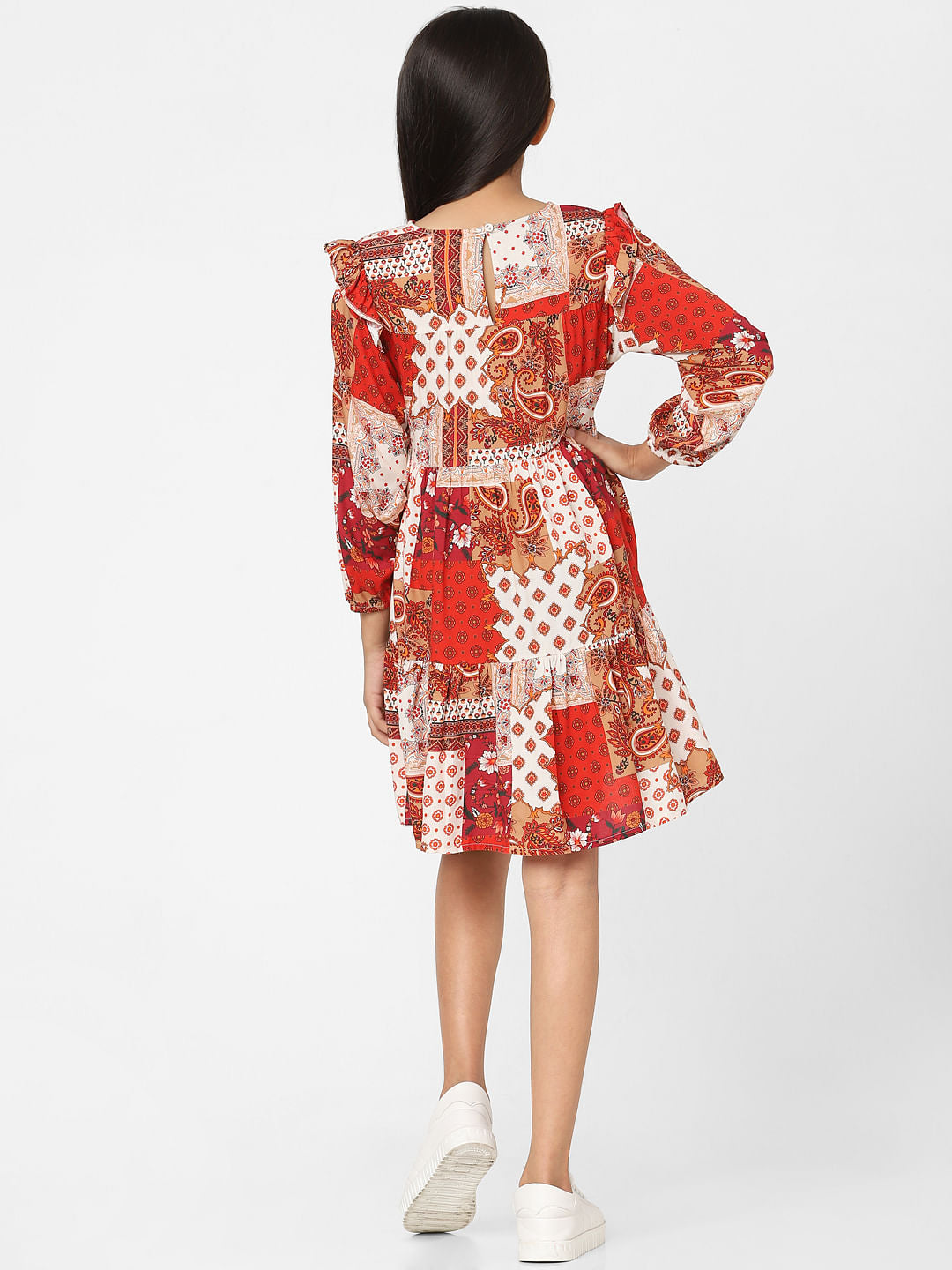 Girls Red Printed Dress