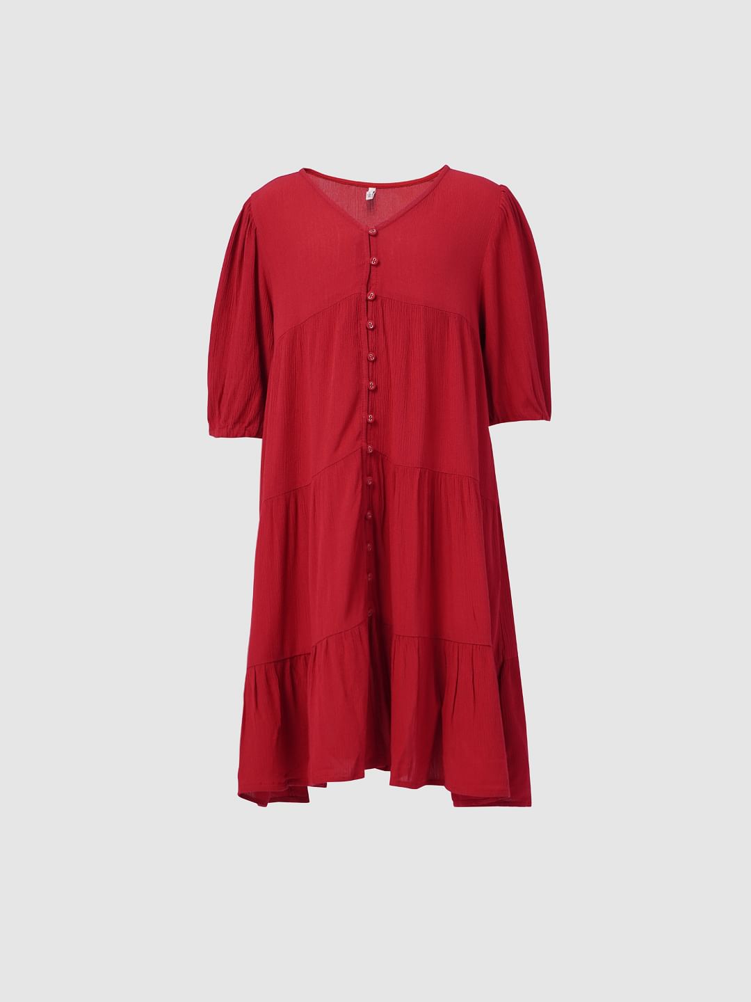 Girls Red Textured Dress
