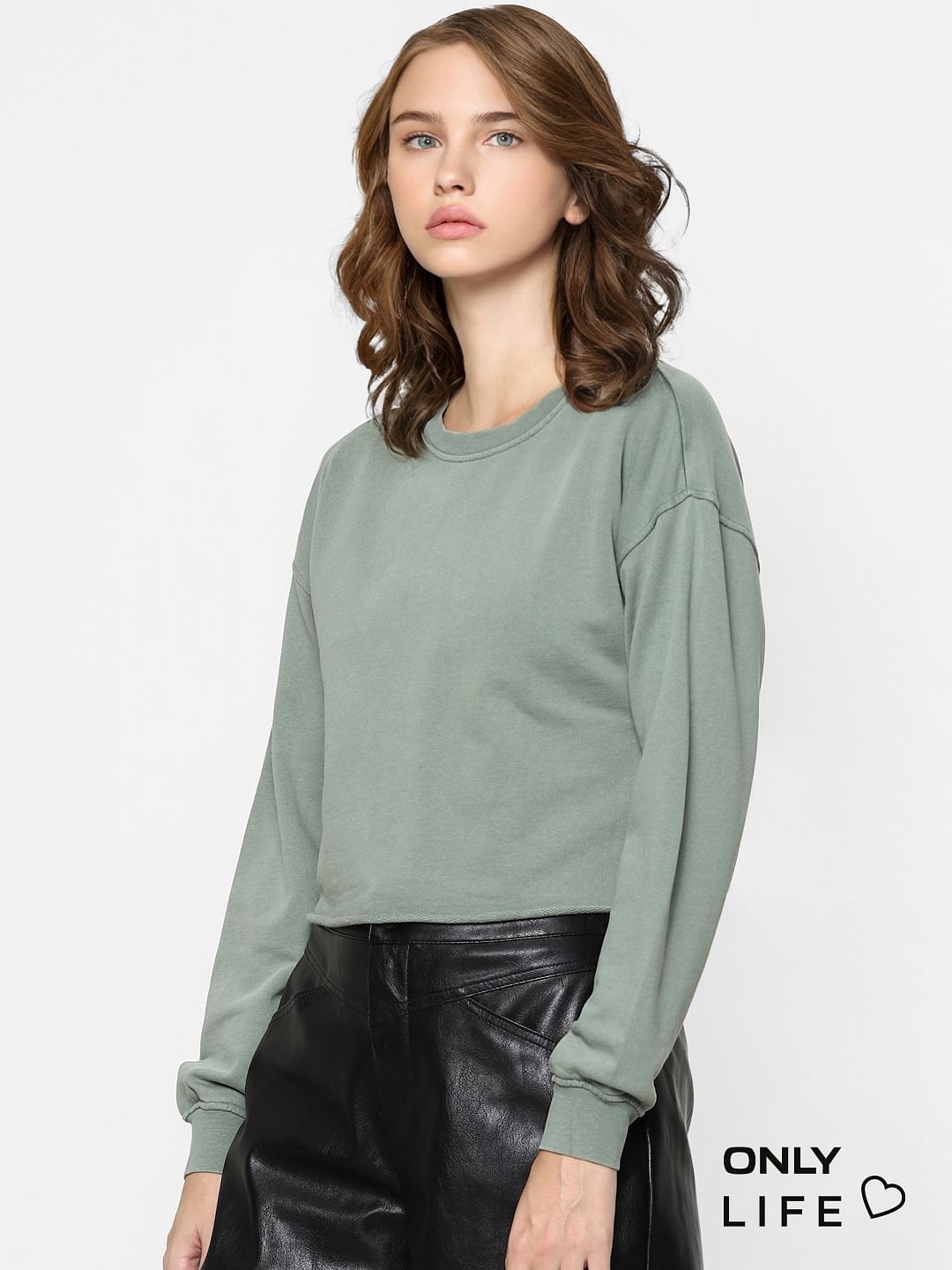 Green Solid Sweatshirt