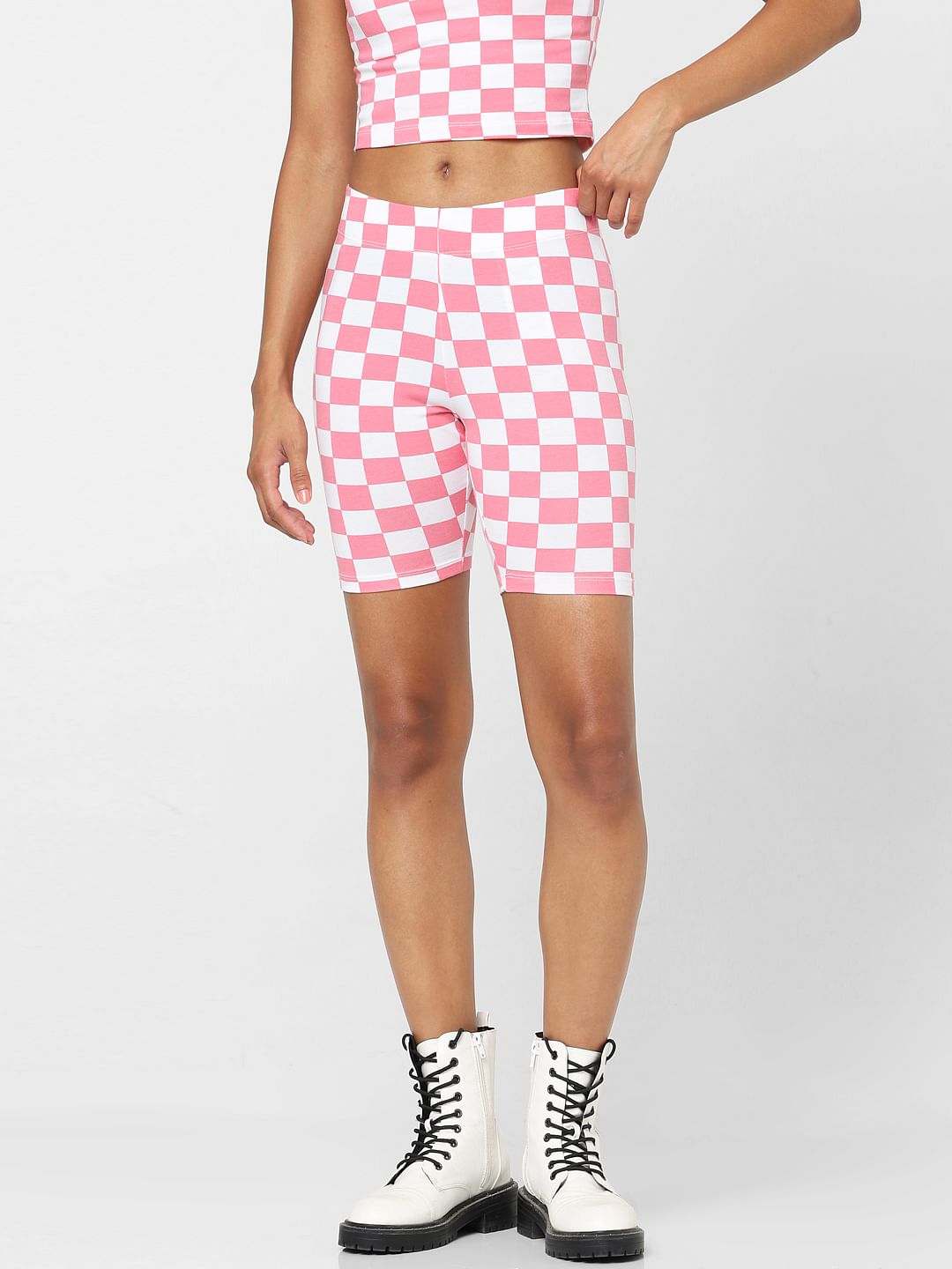 White Check Biker Co-Ord Shorts