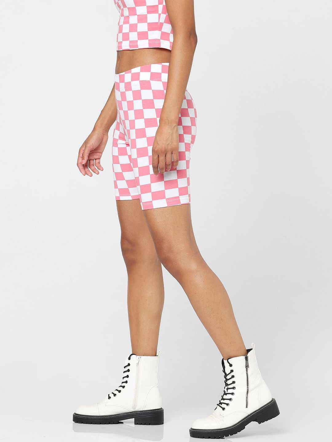 White Check Biker Co-Ord Shorts