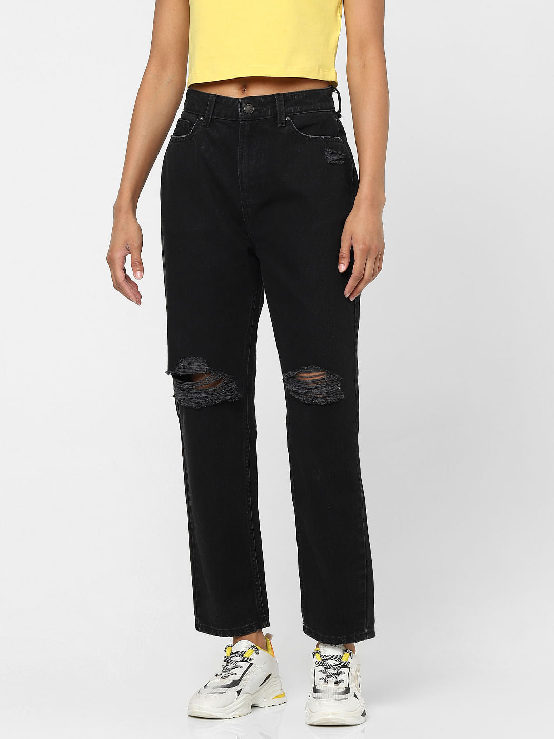 Black High Waist Ripped Jeans