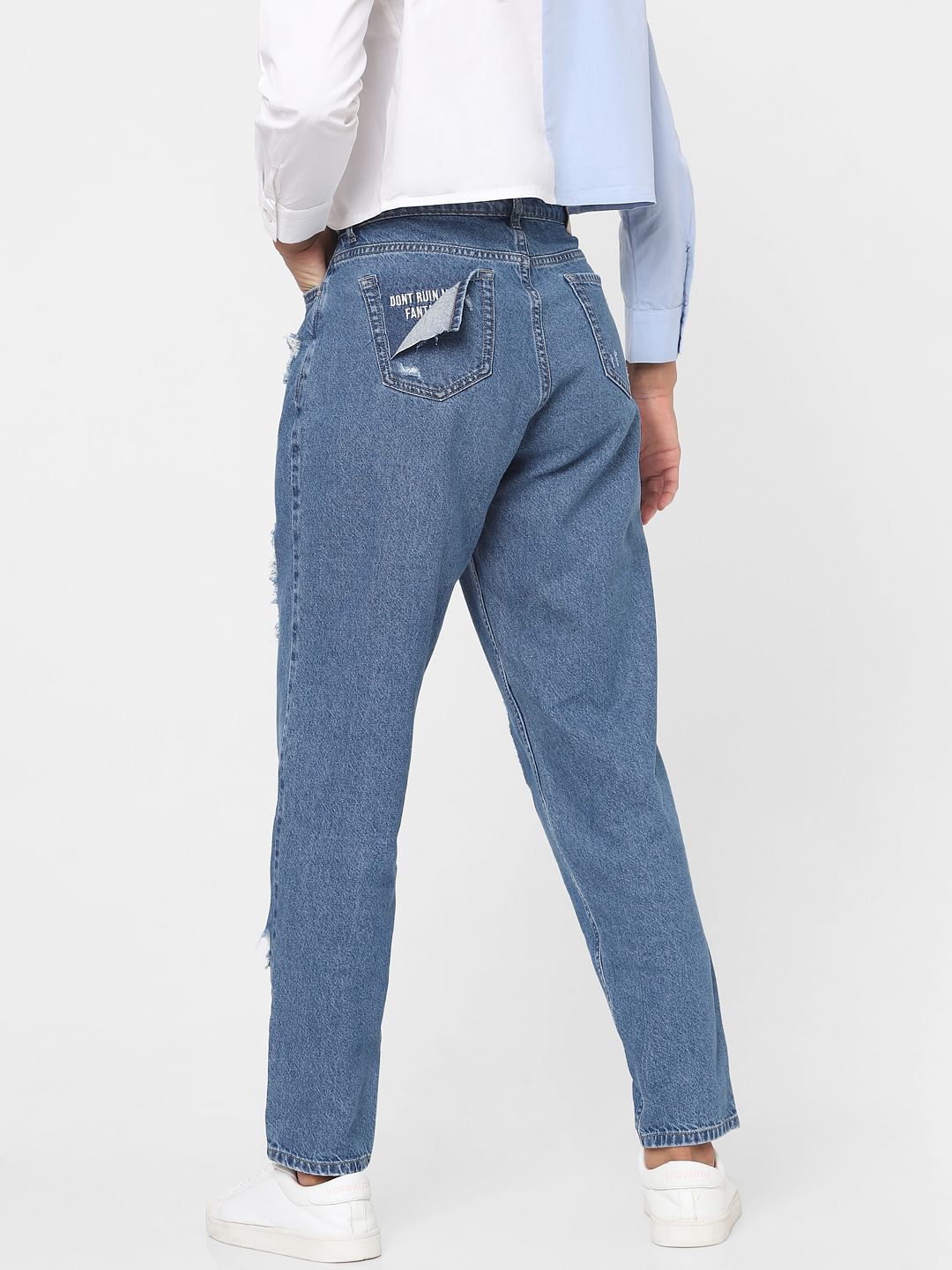 Blue Heavy Distressed Straight Jeans