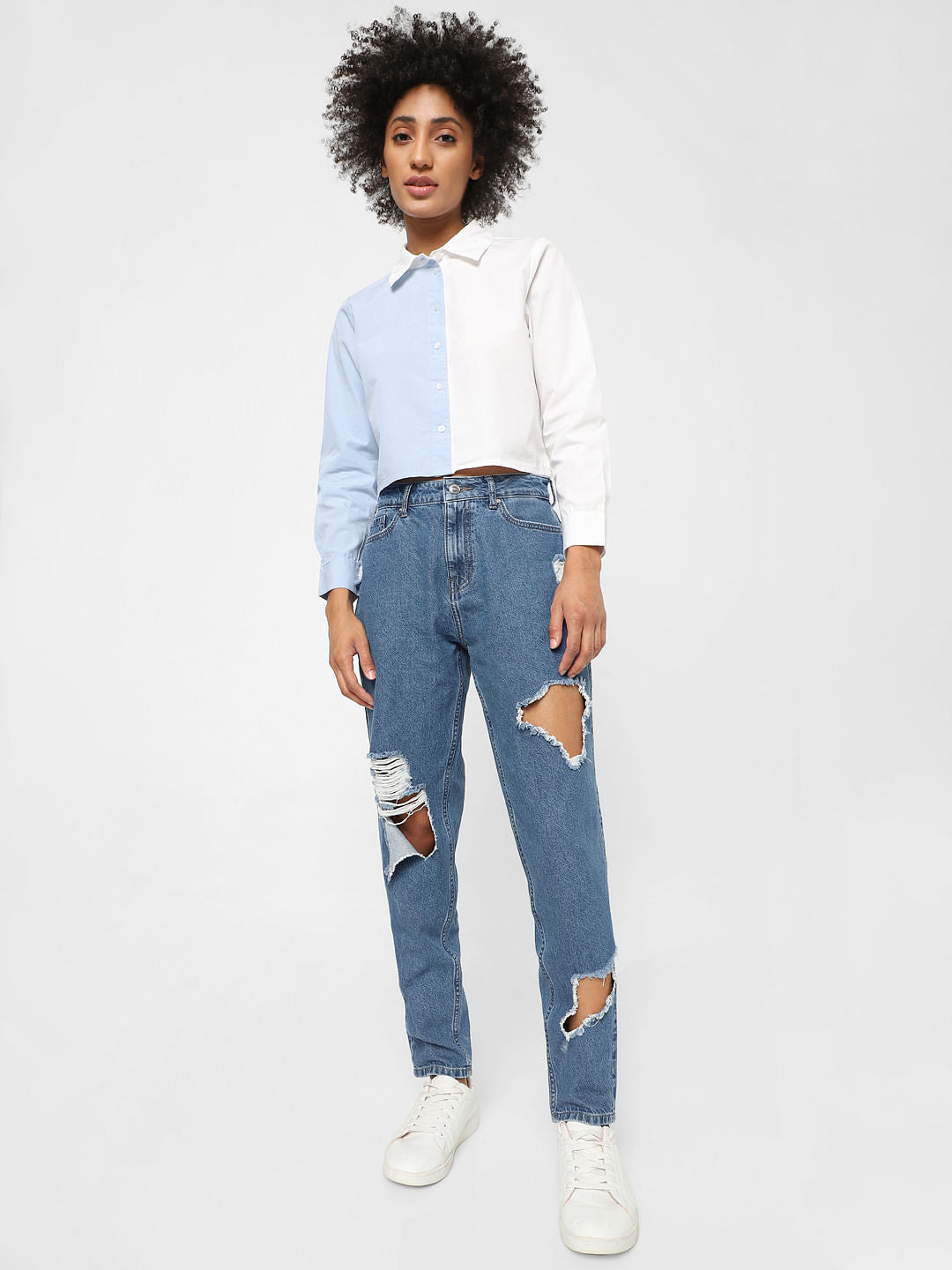 Blue Heavy Distressed Straight Jeans