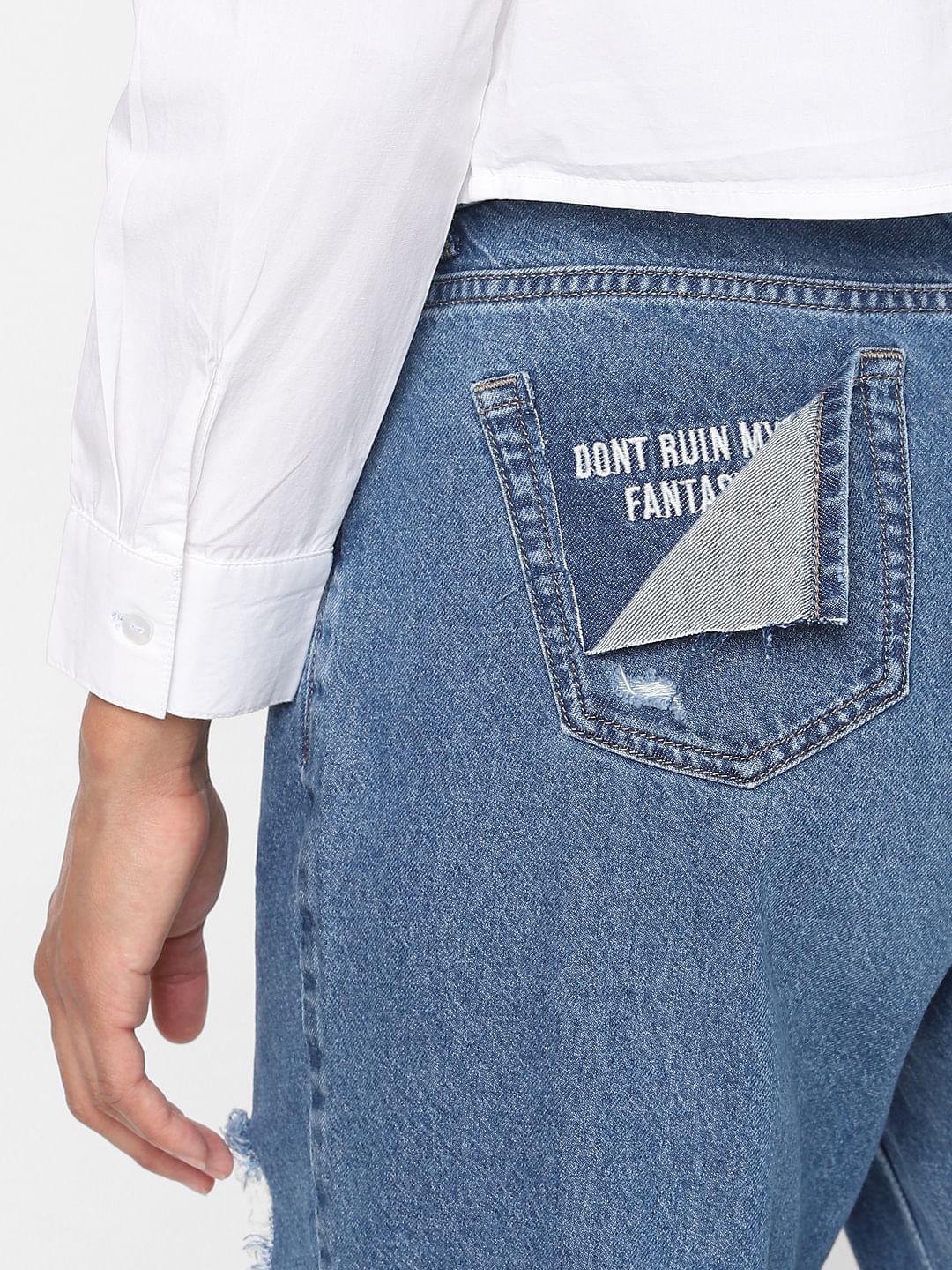 Blue Heavy Distressed Straight Jeans