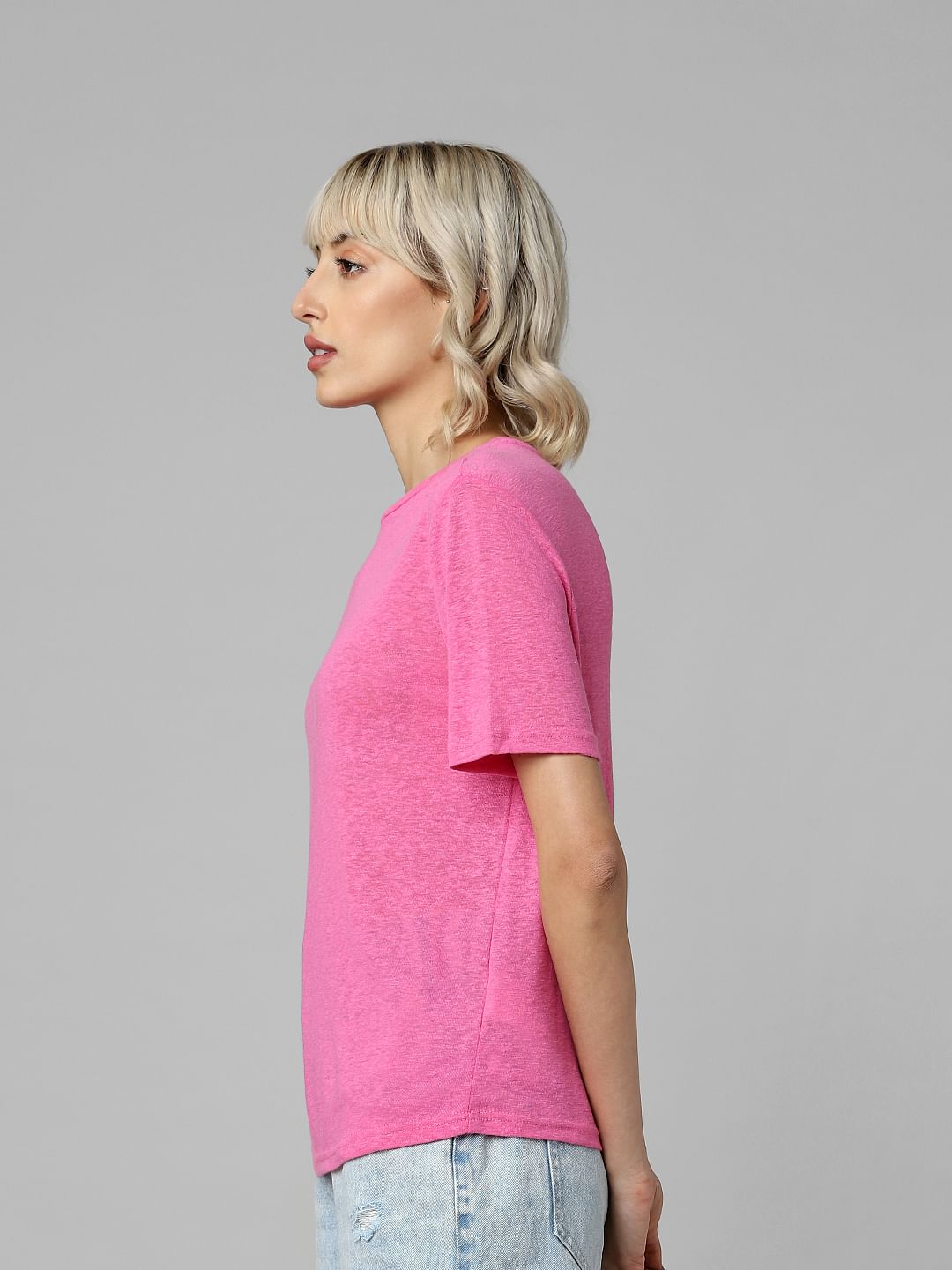 Pink Linen Blend T-Shirt