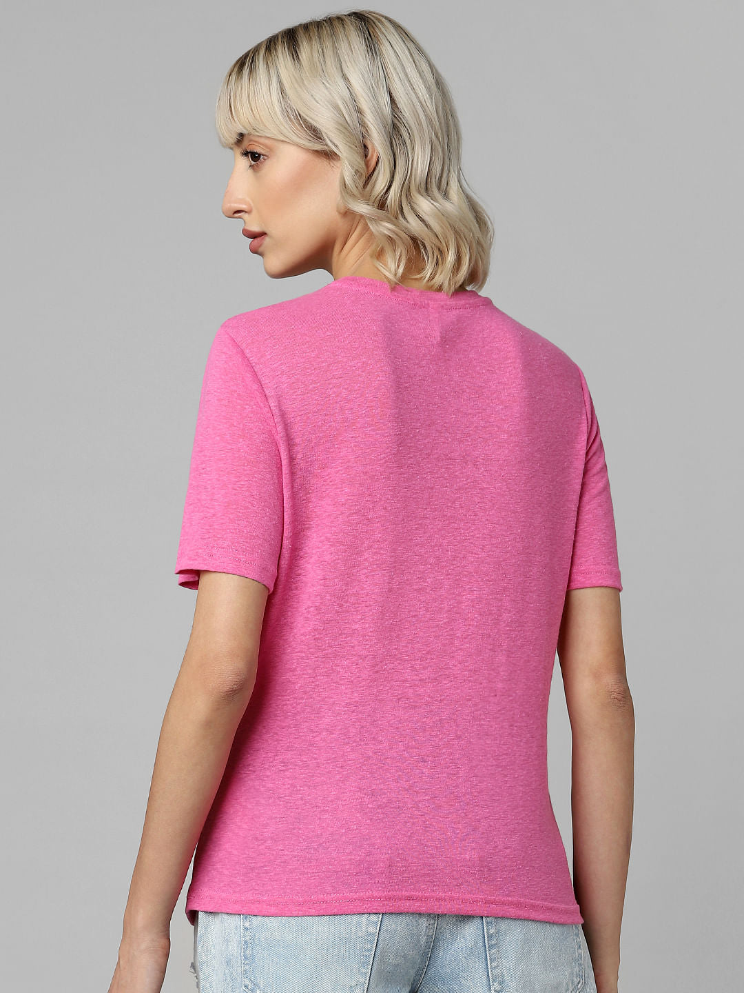 Pink Linen Blend T-Shirt