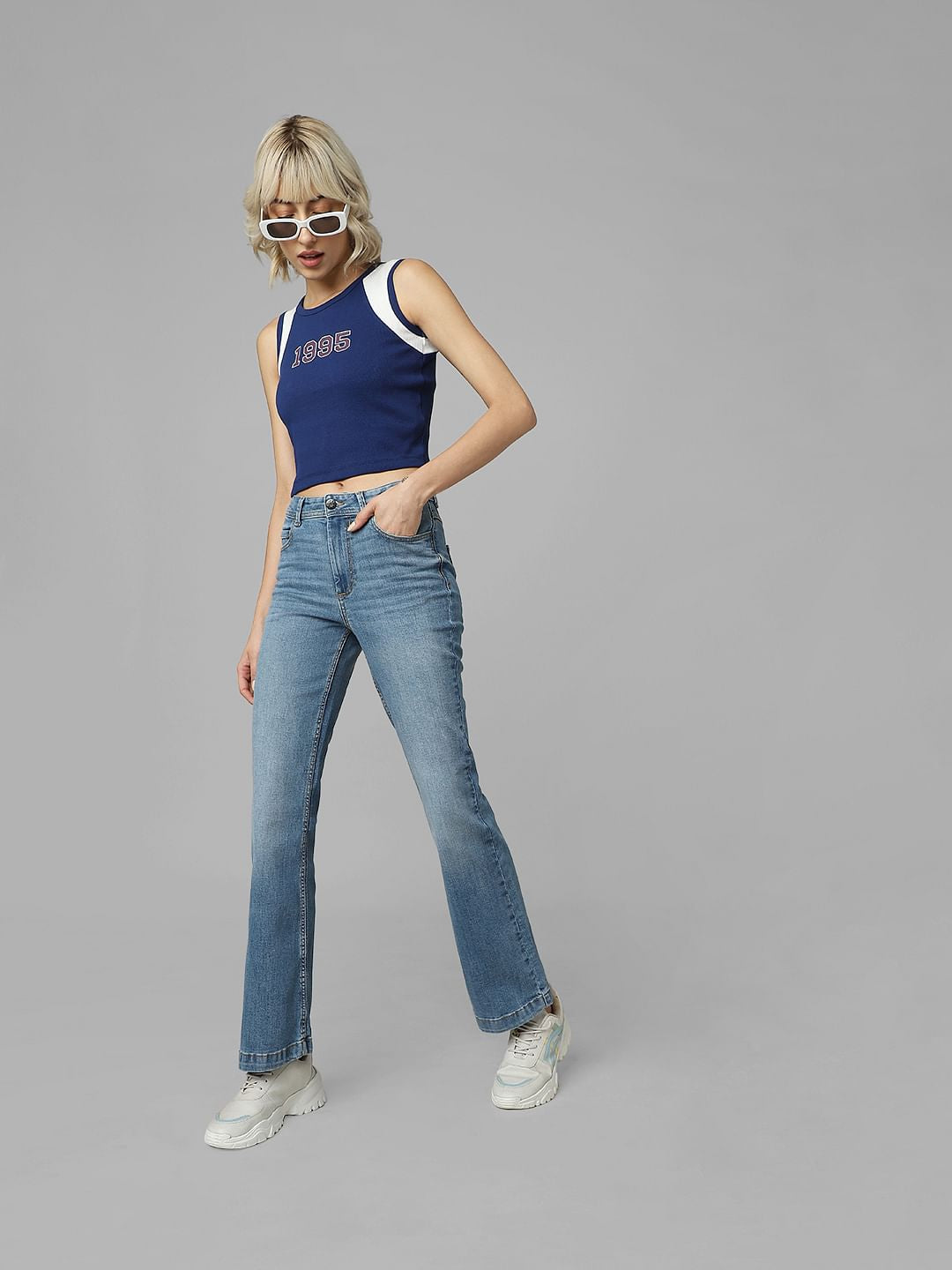Blue High Rise Flared Jeans