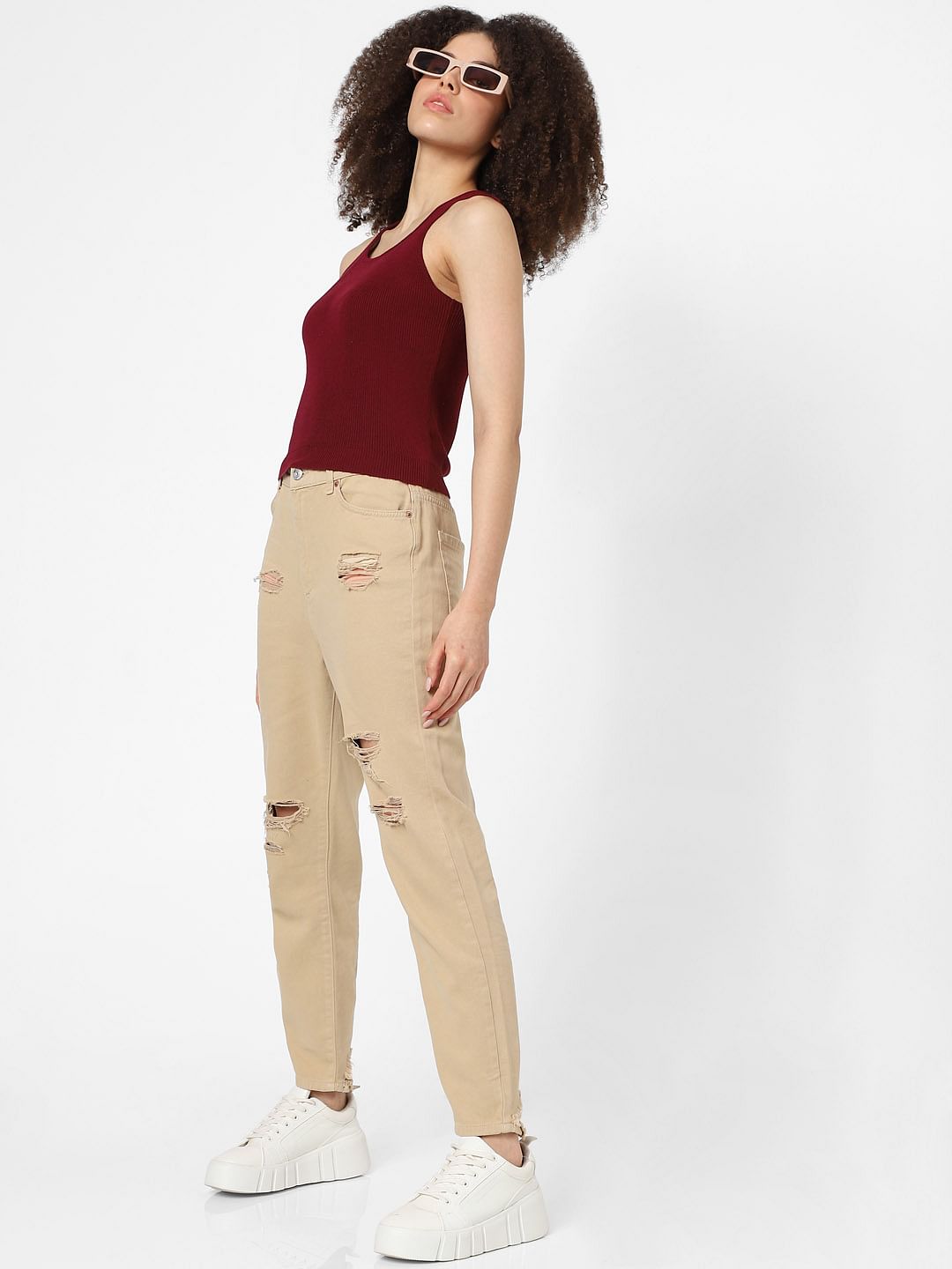 Brown Ripped Boyfreind Fit Pants