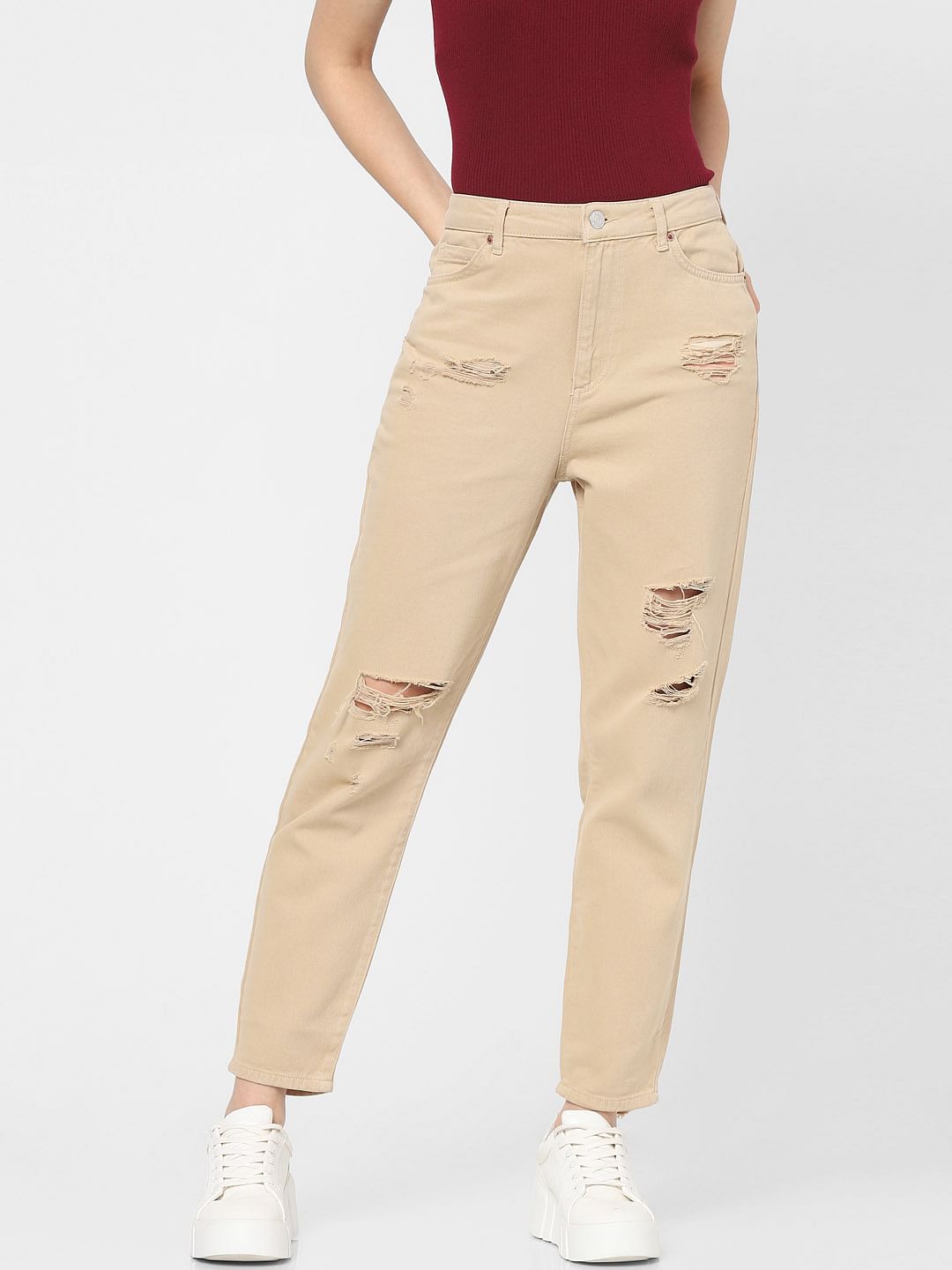Brown Ripped Boyfreind Fit Pants
