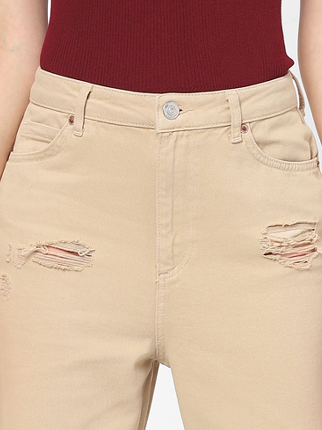 Brown Ripped Boyfreind Fit Pants