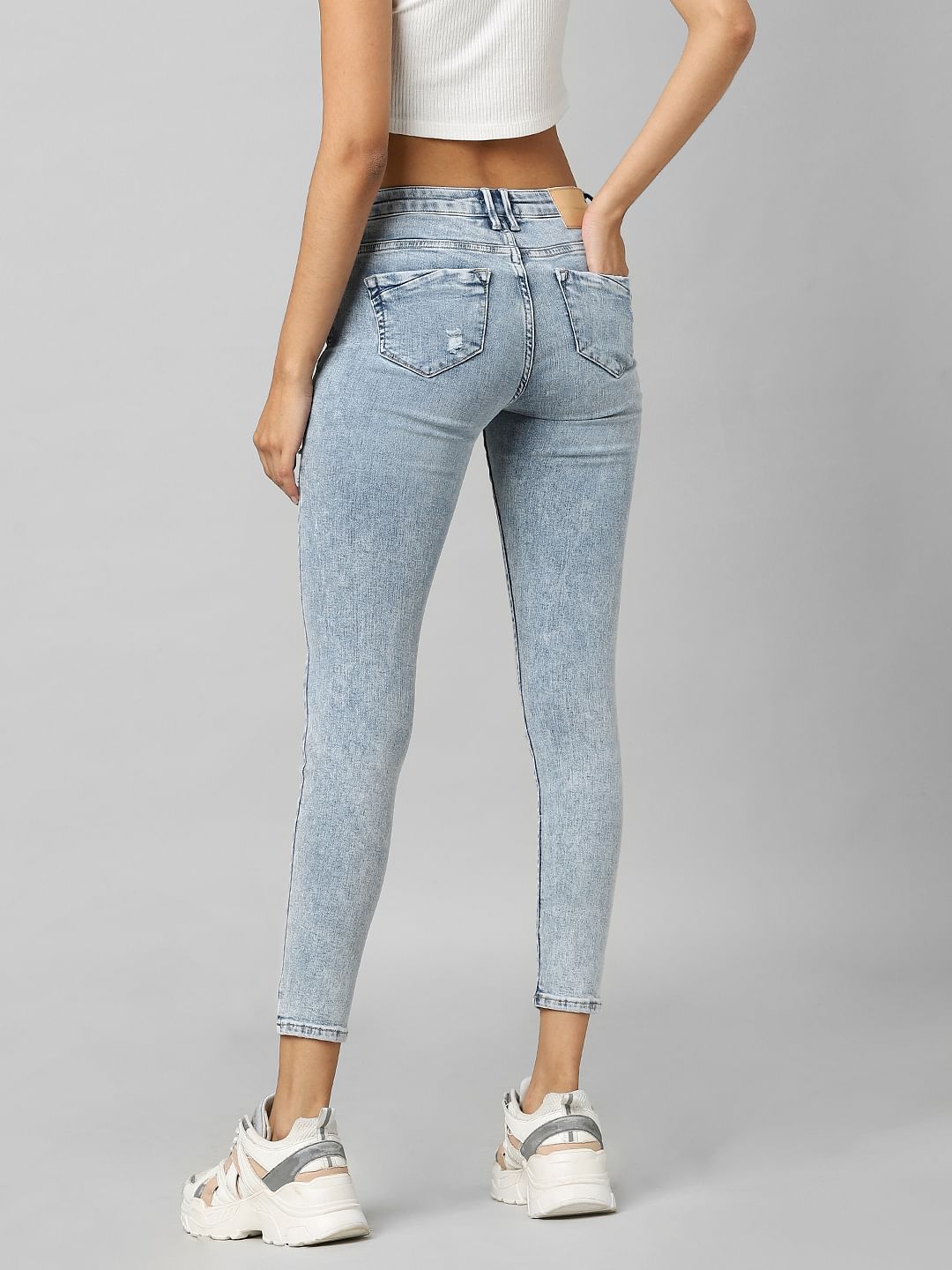 Light Blue Mid Rise Distressed Skinny Jeans