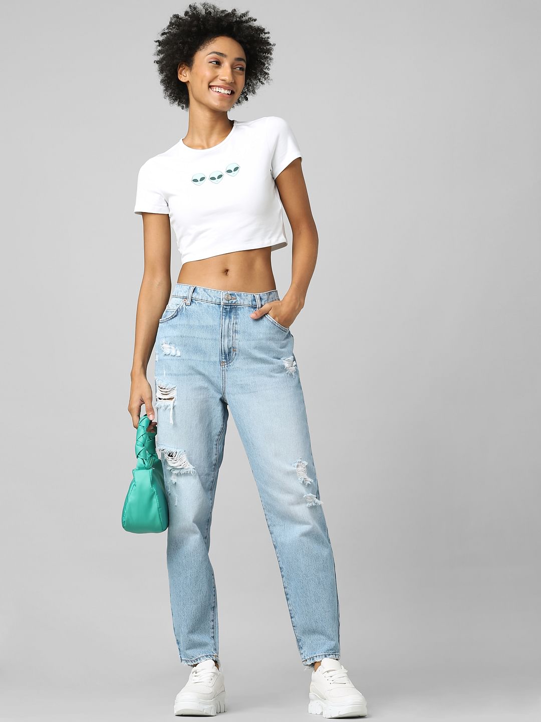 Light Blue High Rise Distressed Boyfriend Jeans