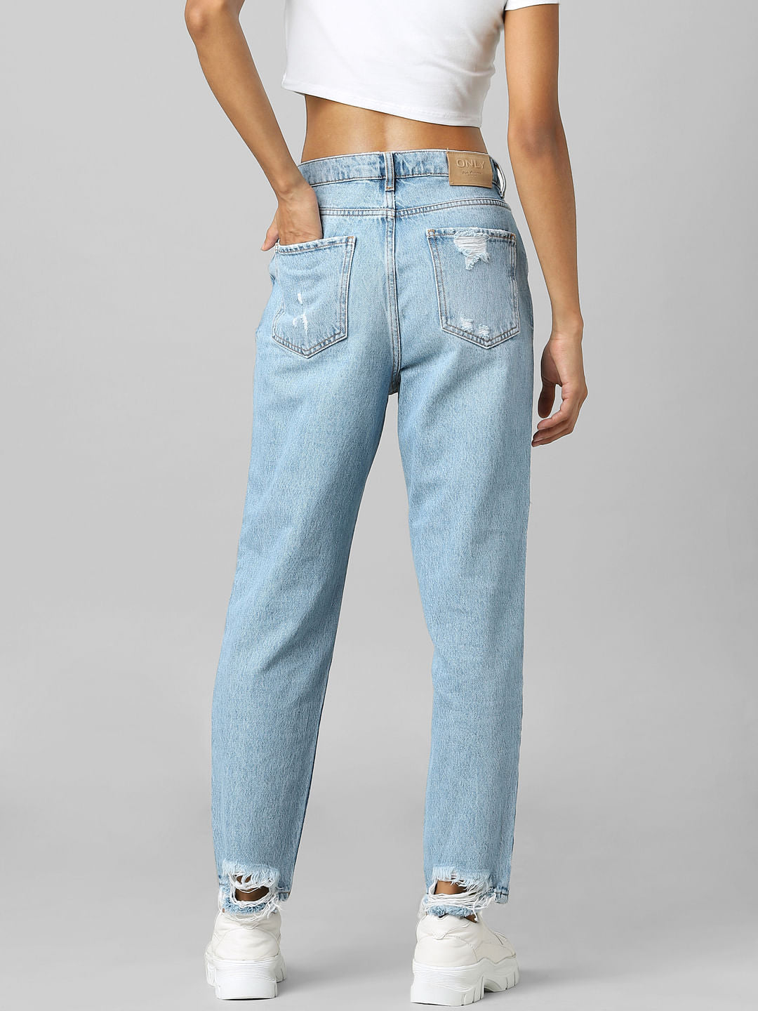 Light Blue High Rise Distressed Boyfriend Jeans