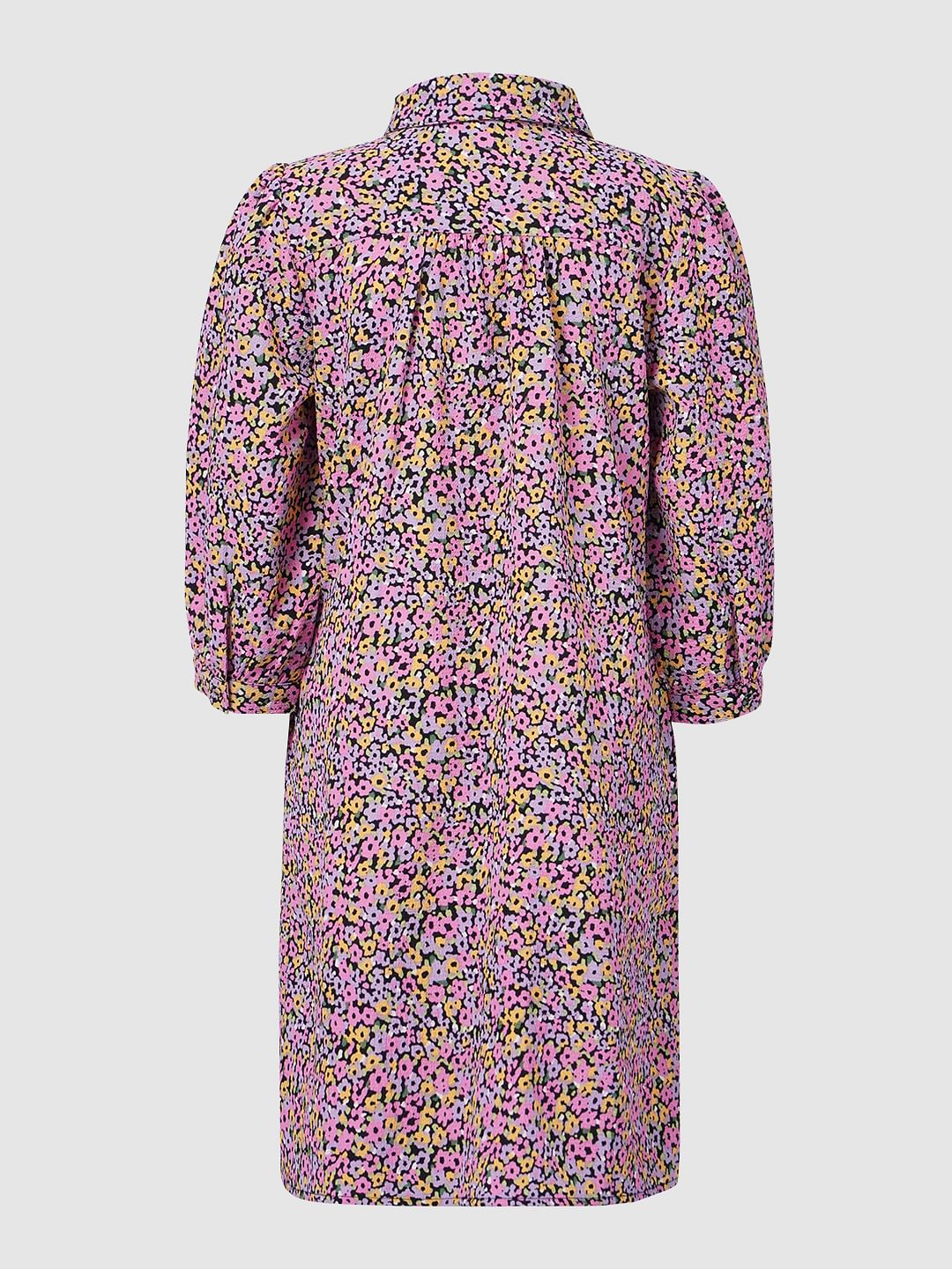 Pink Floral Print Shirt Dress