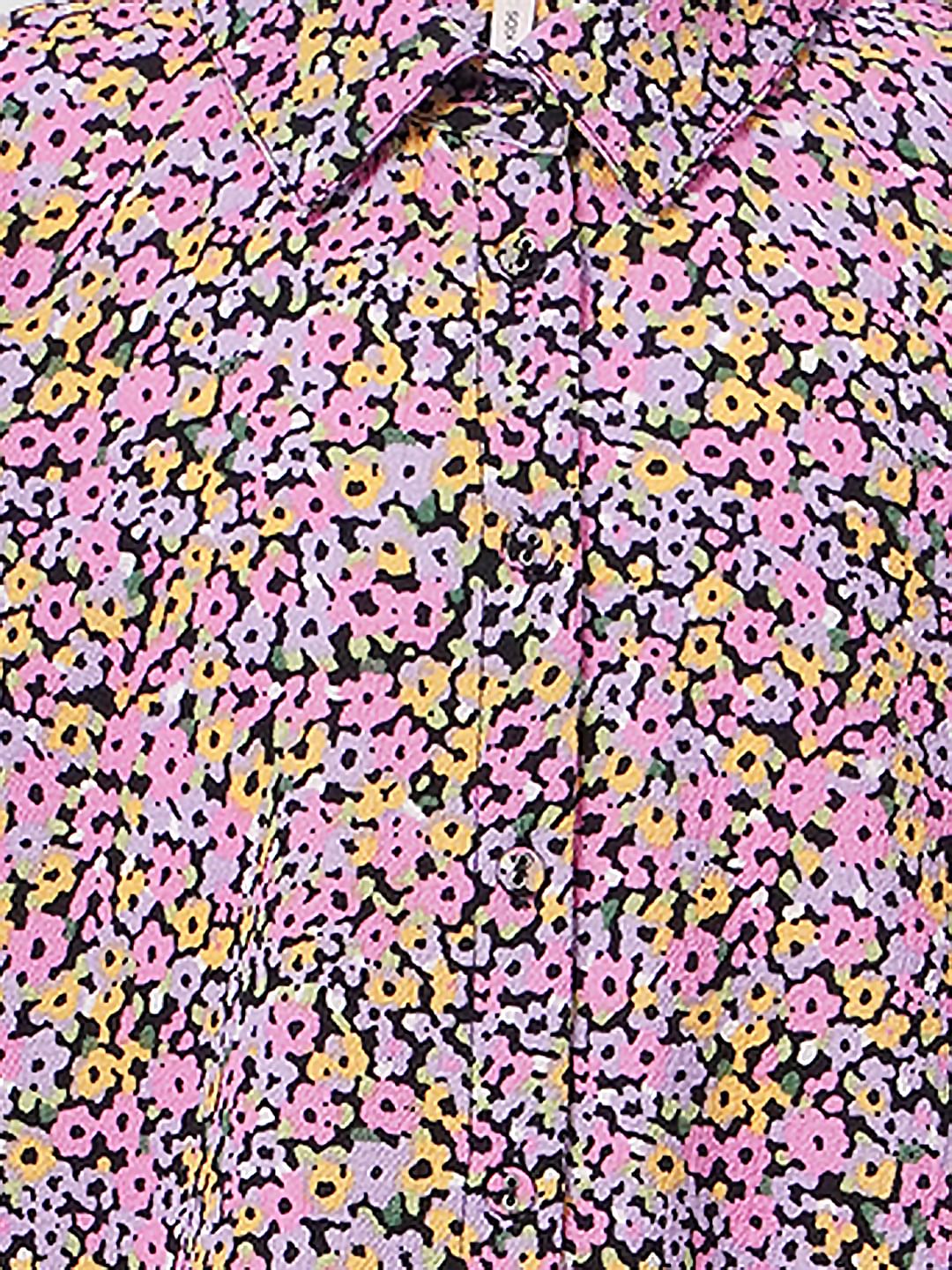 Pink Floral Print Shirt Dress