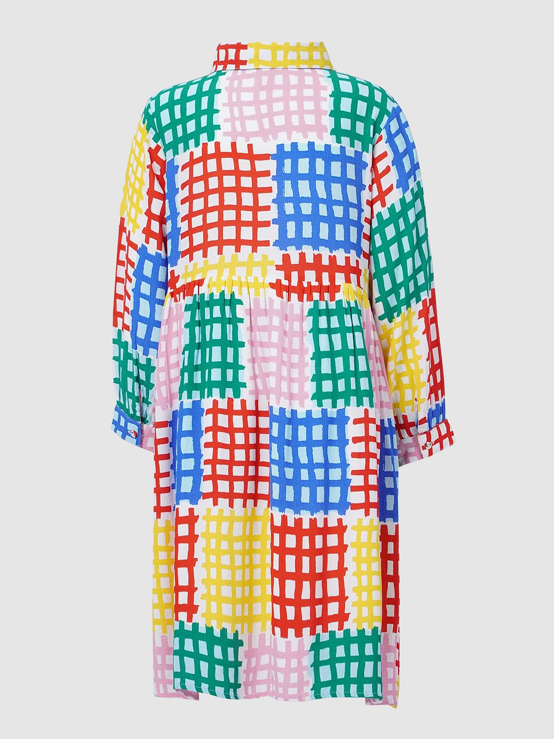 White Check Print Shirt Dress