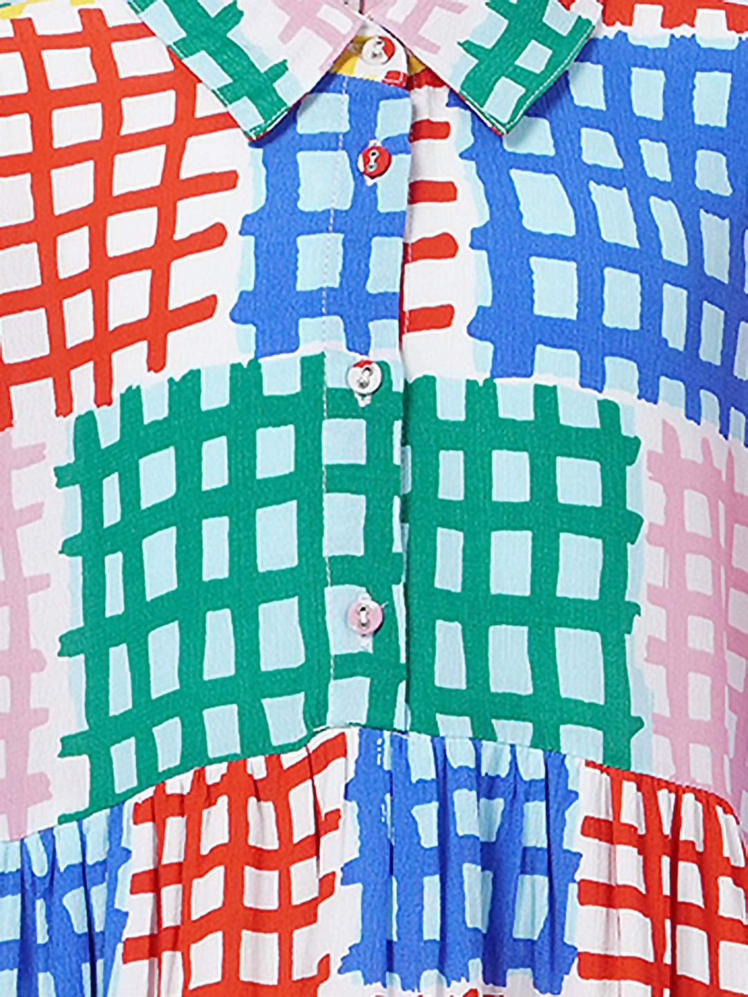 White Check Print Shirt Dress